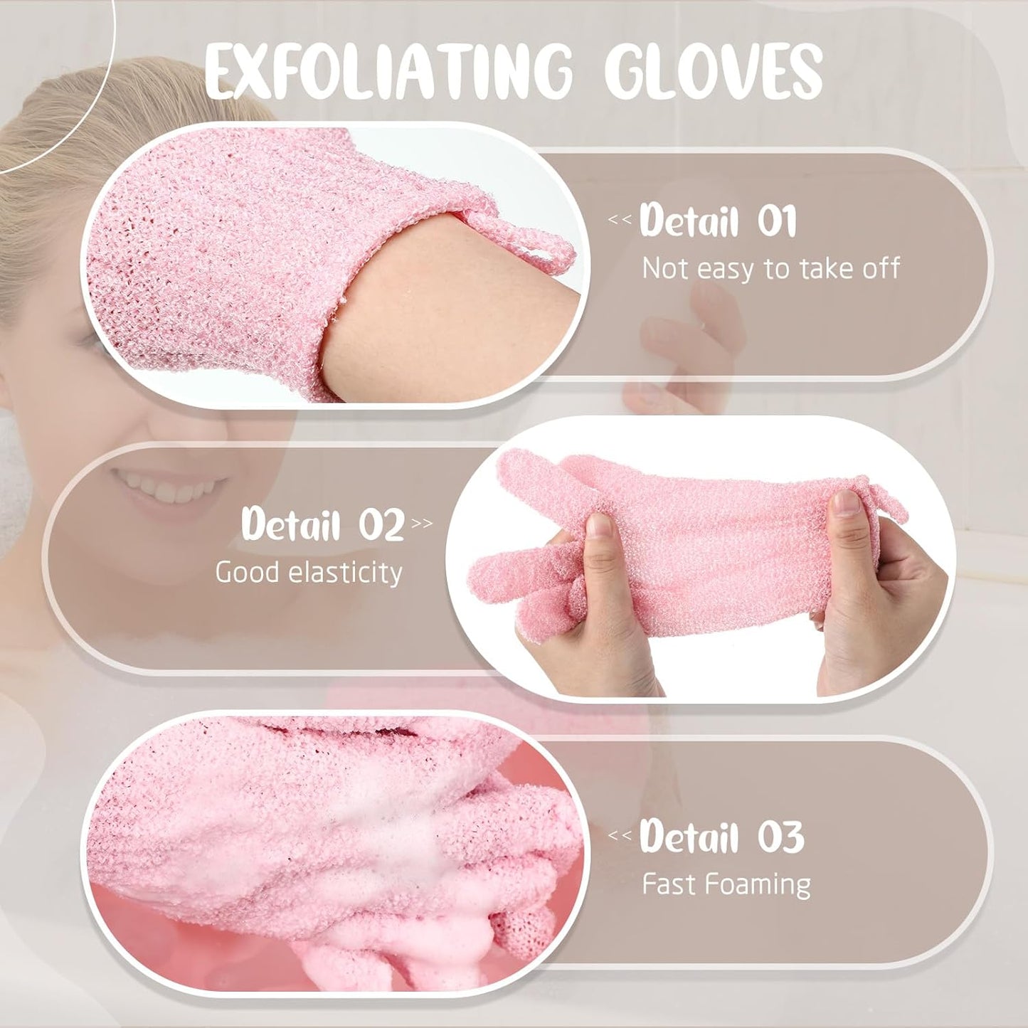 104 Pcs Exfoliating Glove Bulk Shower Gloves with Hanging Loop Exfoliating Body Scrubber Dead Skin Remover for Body Bath Beauty Spa Massage Scrubs Men Women Bathing (Pink)