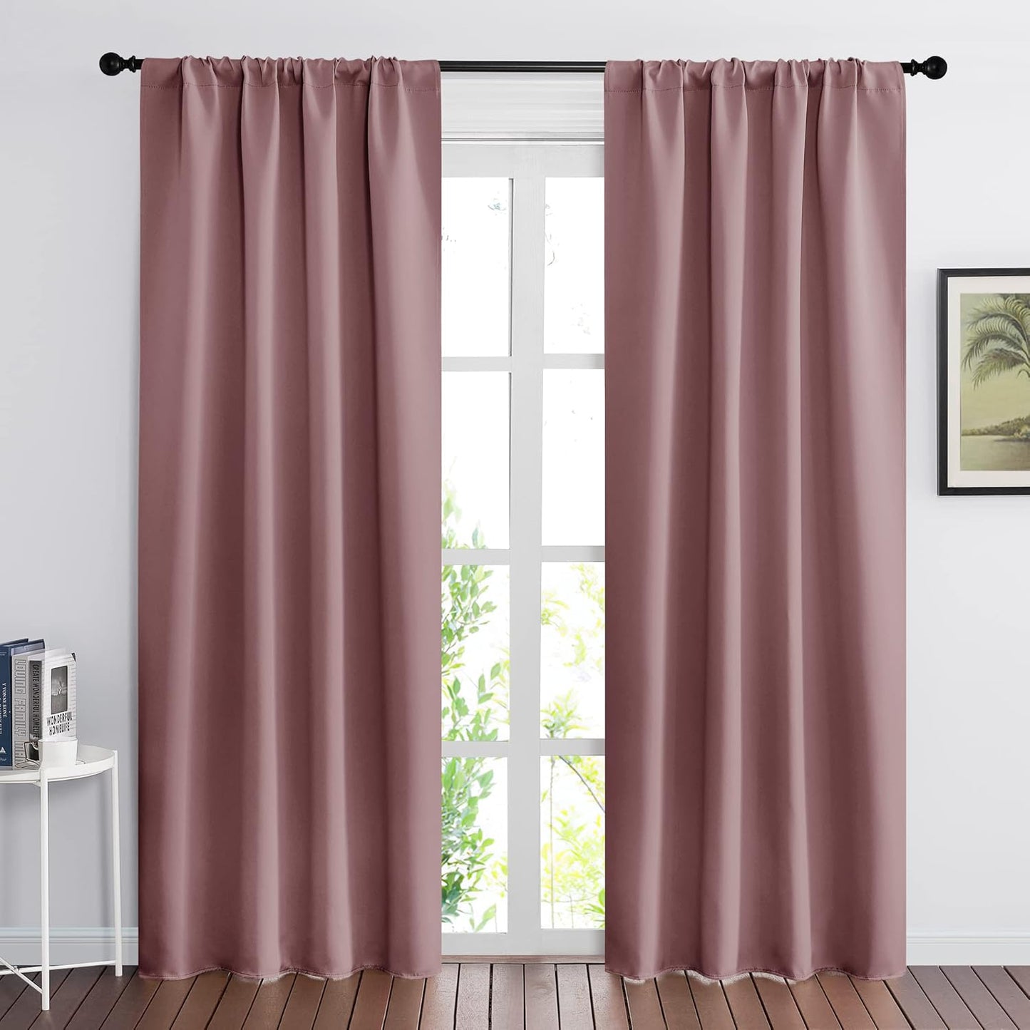 RYB HOME Living Room Curtains Blackout - Light Block Energy Efficiency Small Window Treatment Drapes for Kitchen Dining Baby Nursery Farmhouse Decor, W 42 x L 84 inch, Dusty Rose, 2 Panels