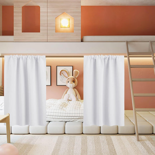 RYB HOME Small Curtains for Kitchen Window - Blackout Privacy Portable Curtain Set for Bedroom Office Bathroom Basement Garage Storage Enclosure RV Bunk, W 34 x L 30 inch, Pure White, 2 Pcs