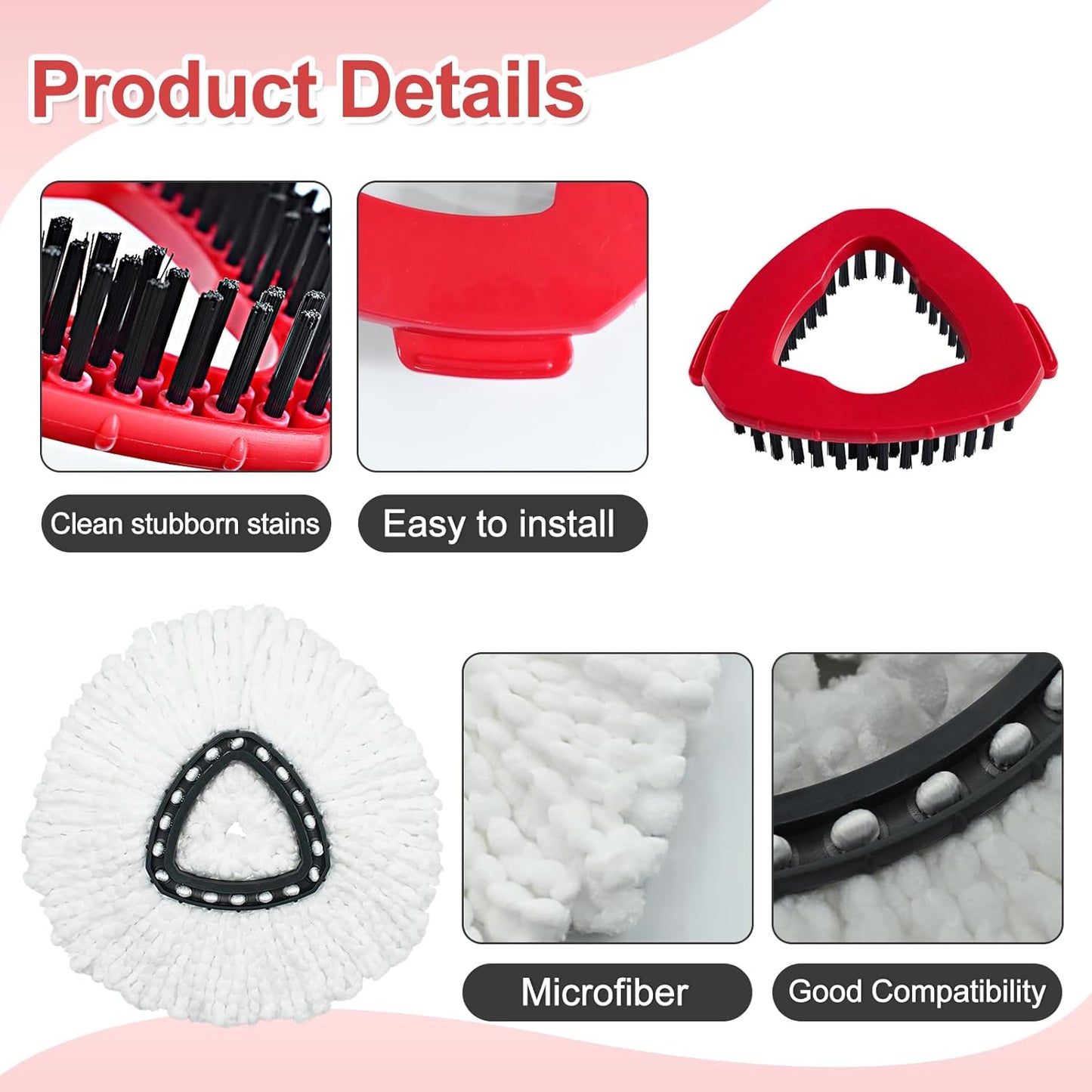 Mop Heads Replacement for Ocedar, Mop Replace Head for Ocedar EasyWring 1 Tank, Microfiber Spin Mop Refills, Include 5 Spin Mop Replacement Head Deep Cleaning Machine Washable with 2 Scrubber Mop Head