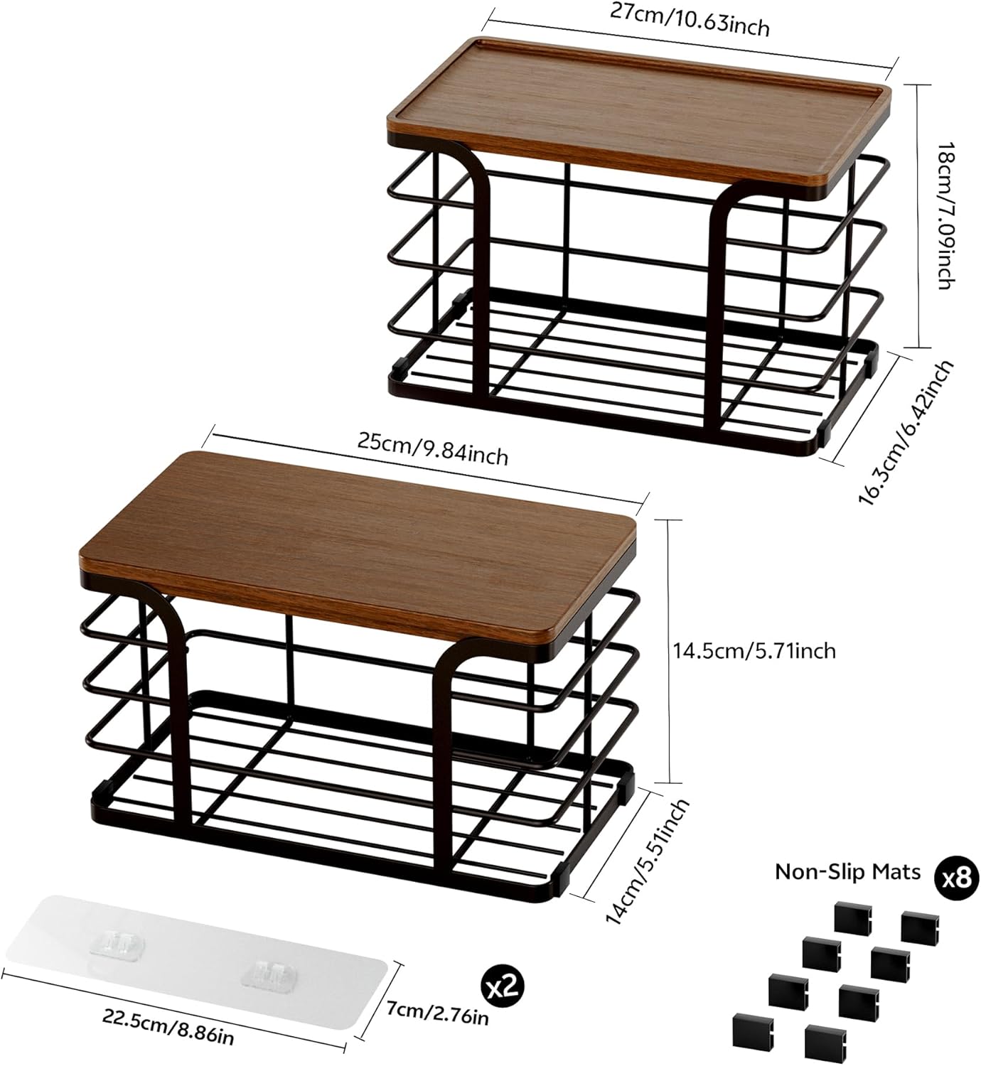 2 Pack Storage Stackable Kitchen Laundry Pantry Organizers,Wall Mount Trash Bag Holder Dispenser with Bamboo Top Countertop Organizer,Brown