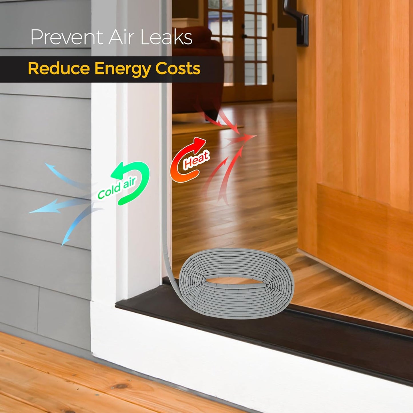 Weather Stripping Door Seal Strip Soundproof Q Foam Tape, Exterior Door Insulation Strip for Large Gap, Easy to Install(Grey, 19.8FT)