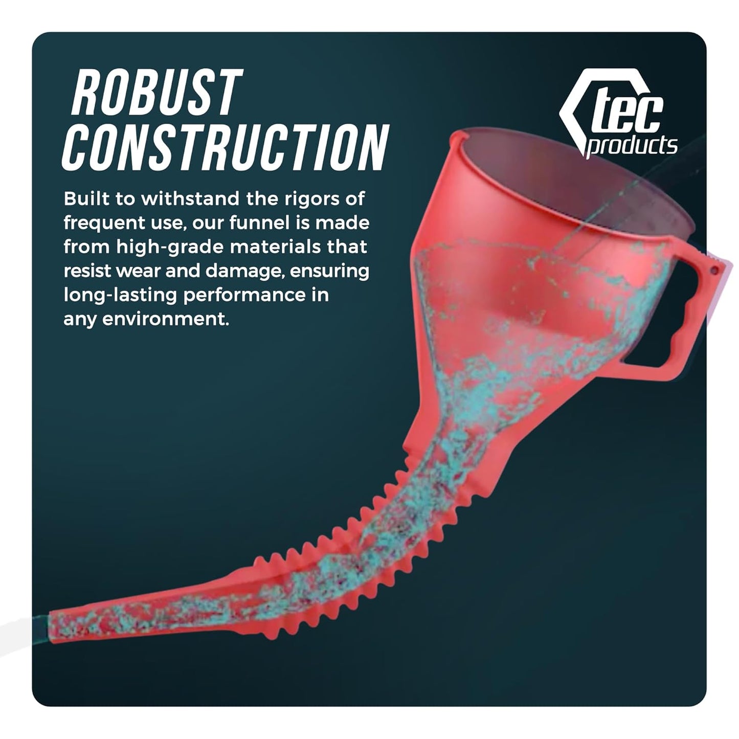 TEC Products FlexAll Long Flexible Funnel for Automotive Use - Durable Nitrile Rubber - Ideal for Car Oil Change, Transmission Funnel Fluid, Diesel, Fuel, Gas - Made in USA - Red (12 x 4 Inches)