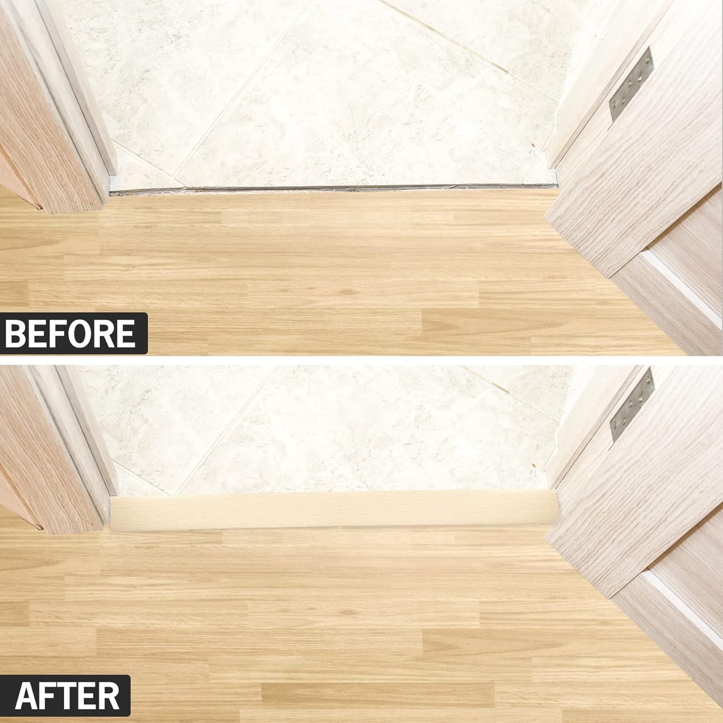 16.4Ft Floor Transition Strip Self Adhesive Vinyl Cover Floor Strip Flat Divider Transition Strip Wood Grain Design for Laminate Floor Gaps and Doorway Transitions (16.4Ft x 2 Inch, Beige)