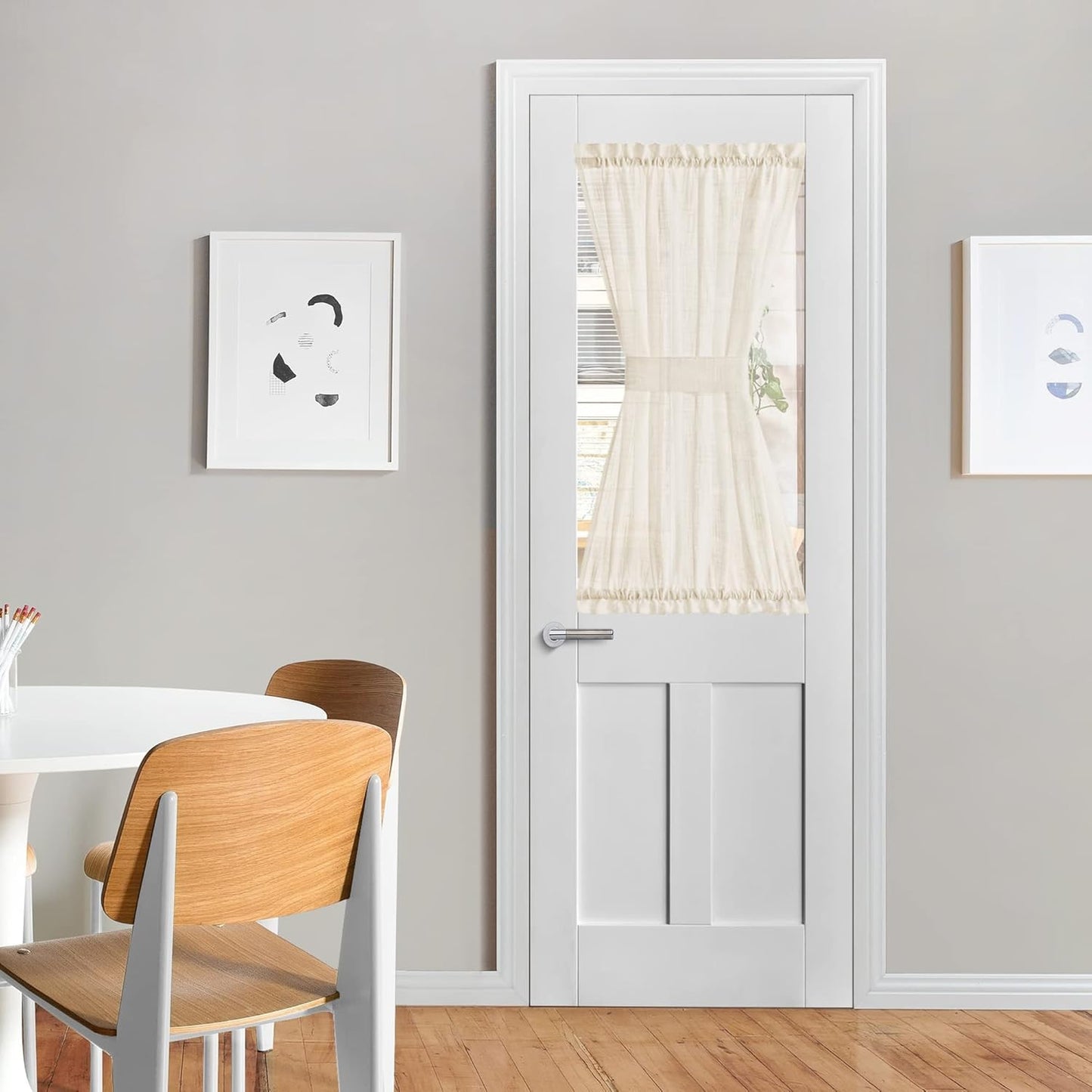 NICETOWN French Door Sheer Curtains for Front Back Patio Glass Door Light Filtering Window Treatment with 1 Tieback, 26" Width x 40" Length, Beige, 1 Panel