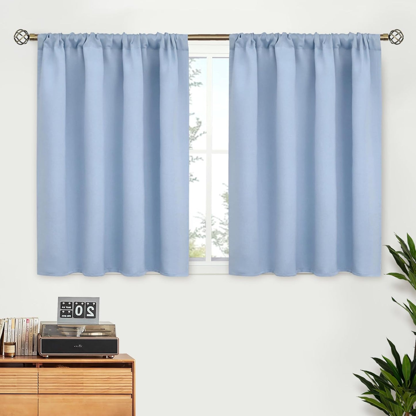 BGment Light Blue Blackout Curtains 36 Inch Length for Kitchen Cafe Window - Short Thermal Insulated Drapes Privacy Protection for Nursery Kids Bedroom Bathroom, 42 x 36 Inch, 2 Panels