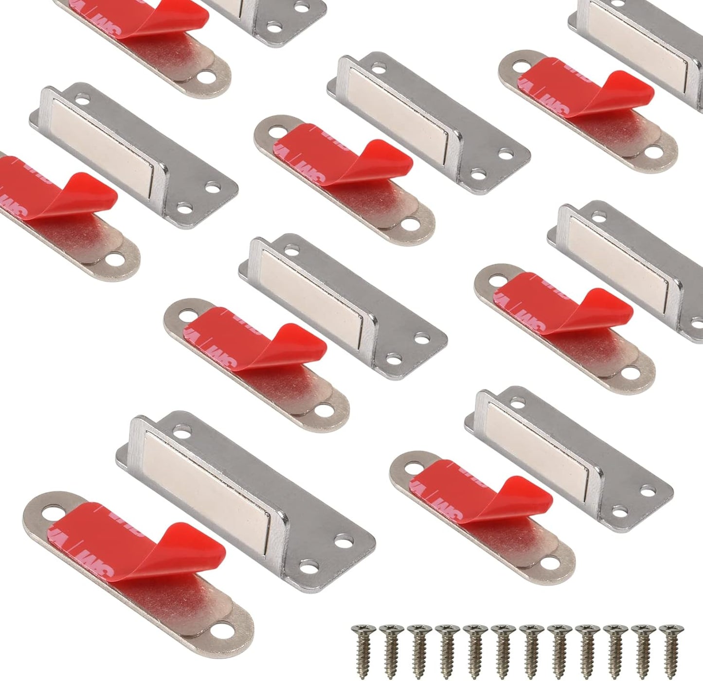 Mousike Double Magnetic Door Catch，60lb Stainless Steel Cabinet Door Magnets with Strong Magnetic for Kitchen Cupboard Wardrobe Closet Cabinet Door Drawer Latch (12Pack)