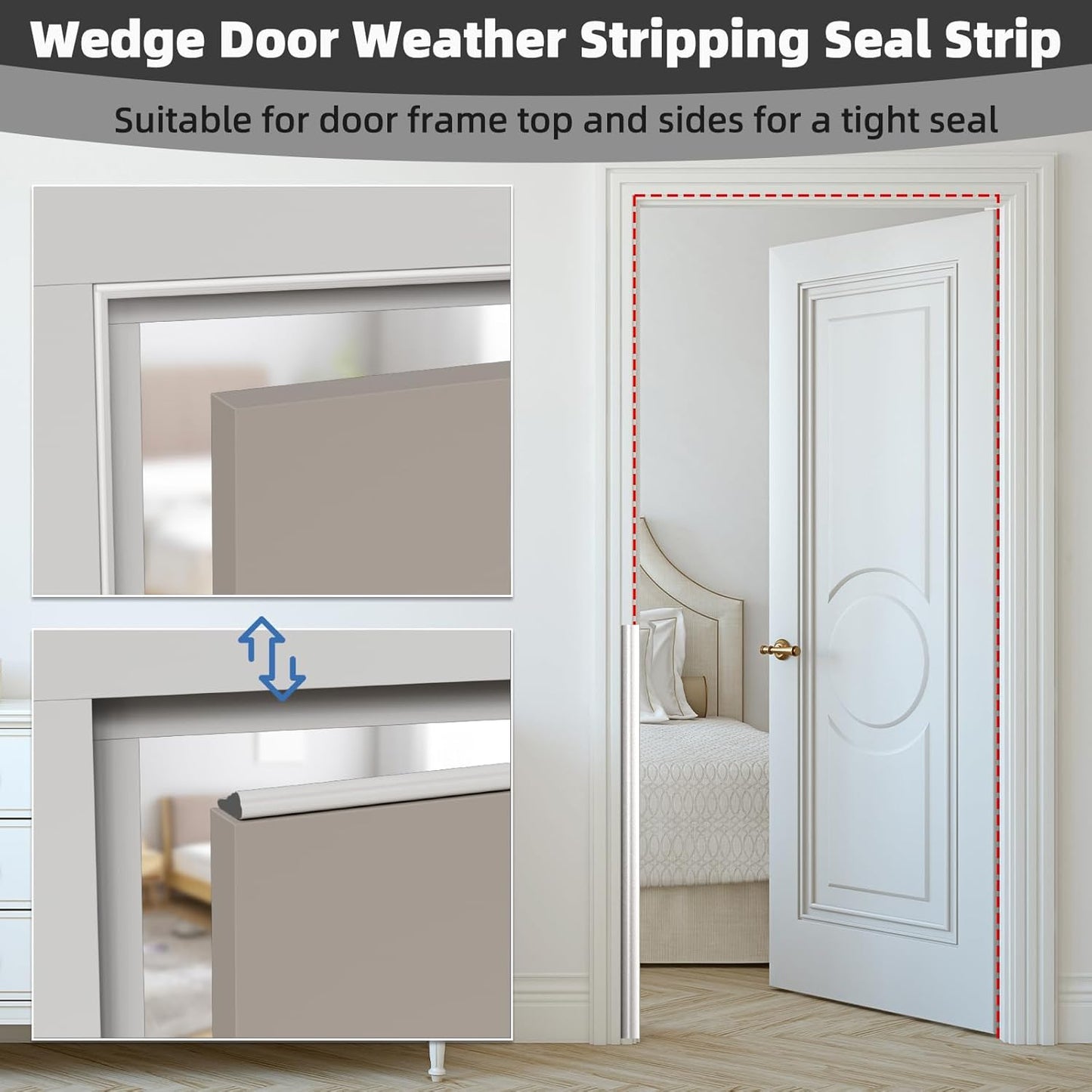 118" Wedge Weather Stripping Door Seal Strip for Door Frame & Window,Self Adhesive Window Insulation Draft Stopper Seal for Winter,Gray Foam Door Gap Filler for Soundproofing Light Blocker,White