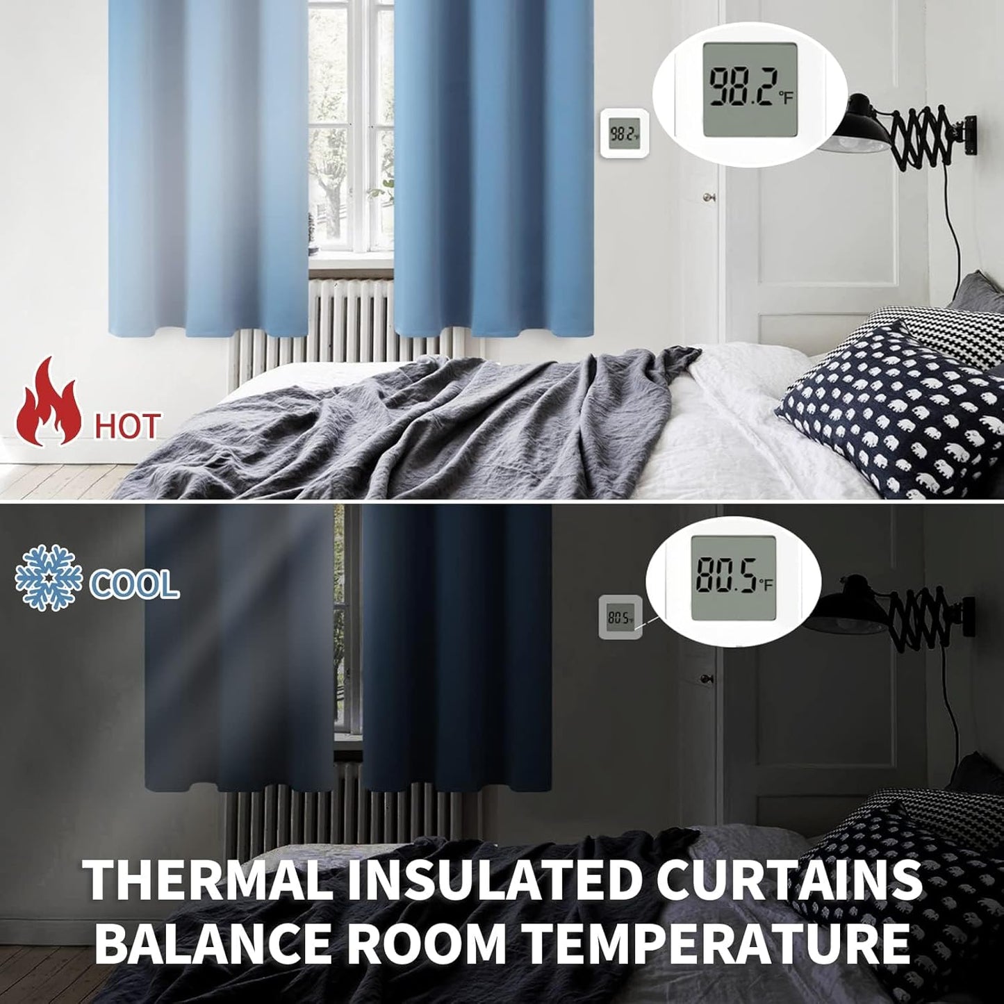 BGment Denim Blue Blackout Curtains for Kitchen Bathroom Window 34 x 40 Inch Long - Half Window Drapes with Rod Pocket Thermal Insulated Privacy for RV Cafe Bedroom, 2 Panels