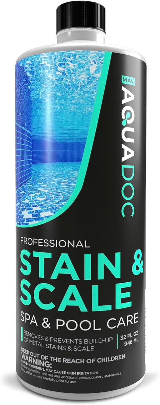 Spa Stain and Scale Control for Hot Tubs, Scale Metal & Stain Control for Hot Tubs, Prevent & Remove Stains in Hot Tubs with Our Hot Tub Water Softener & Spa Descaler Chemical - AquaDoc 32oz