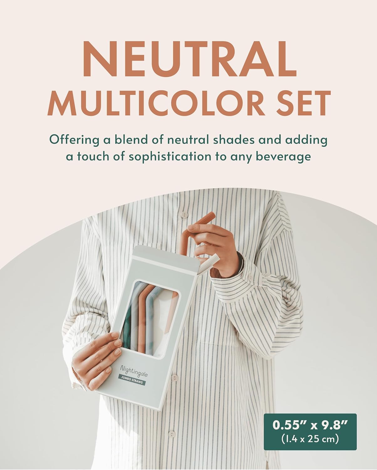 Nightingale Silicone Smoothie Straws - Flexible, Reusable Wide Drinking Straw with Cleaning Brush -Compatible w/Stanley 30oz - Bendy Boba Straws- Food-Safe, No BPA, Dishwasher Safe - Set of 6