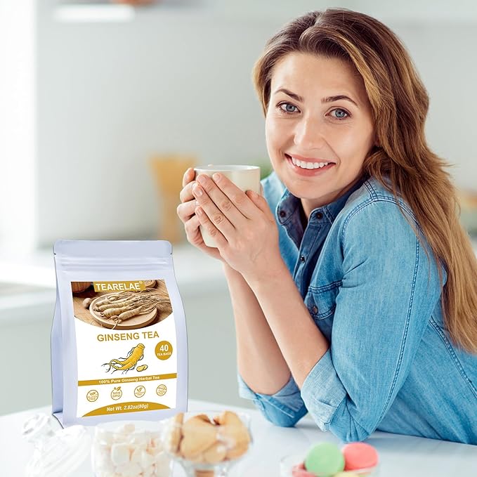 TEARELAE - Ginseng Tea, 40 Count - Pure Ginseng Root Tea Bags - Smooth Flavor - Boost Energy and Focus - Non-GMO - Caffeine-Free
