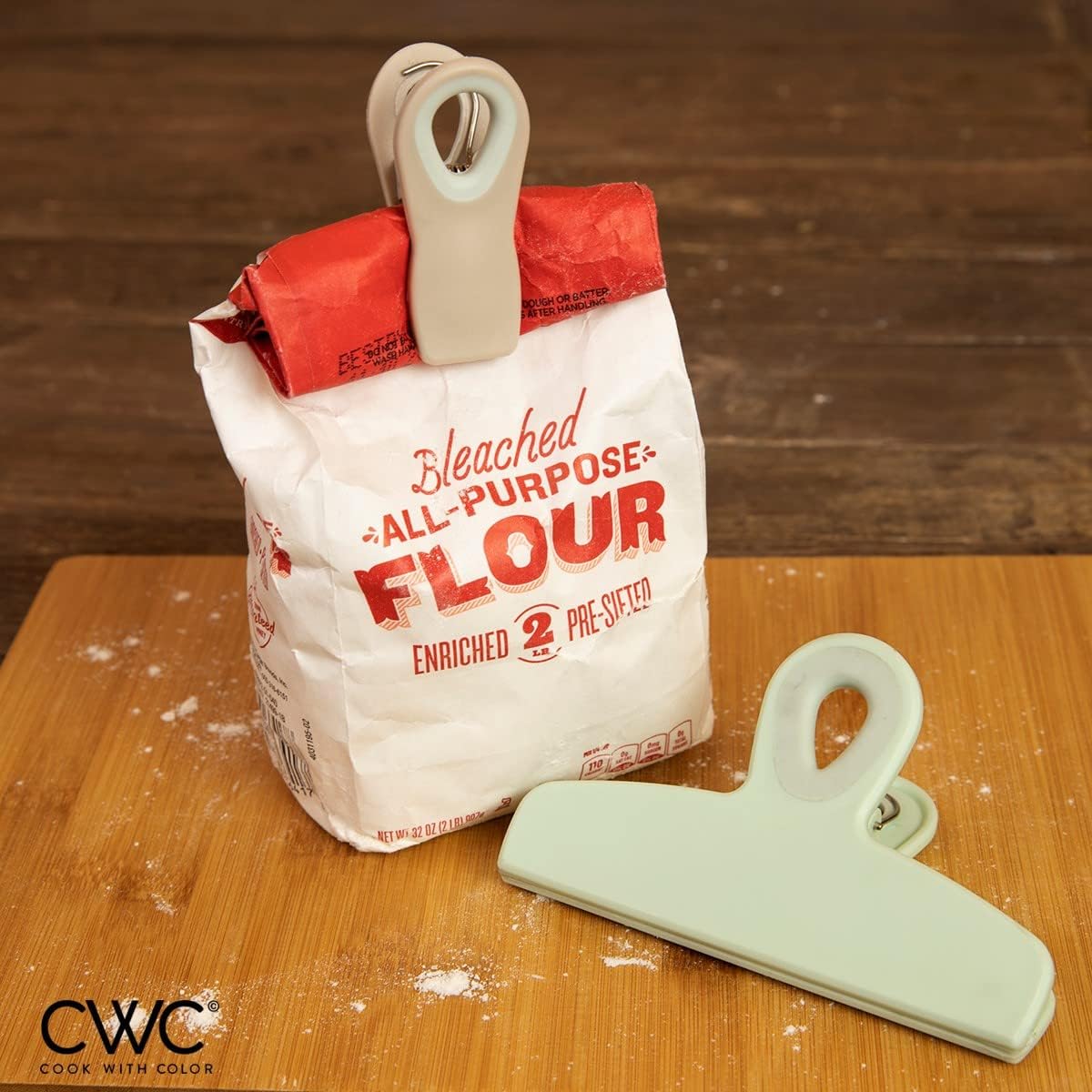 COOK WITH COLOR Bag Clips - Heavy Duty Chip Clip and Refrigerator Magnet Clips for Food Storage with Air Tight Seal Grip, Mint and Grey, Pack of 8