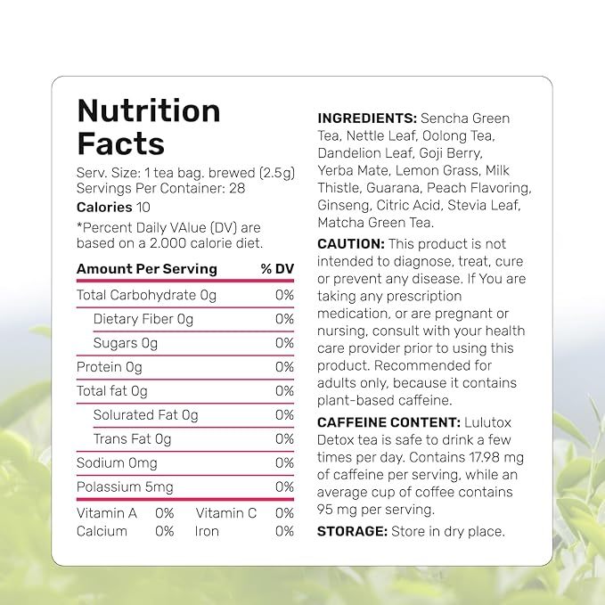 Detox Tea - Herbal Blend with Dandelion, Ginseng, and Ginger - Supports A Healthy Weight, Digestive Health - Vegan, All Natural, Laxative-Free - Peach Flavor (3 Pack x 28 Servings)