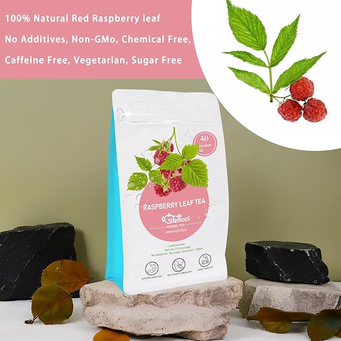 Samcci - Raspberry Leaf Tea Bag, 40 Teabags - Natural Pregnancy Tea - Pure Red Raspberry Leaf Herbal Tea - Help Childbirth & Support Menstrual - Non-GMO - Caffeine-free