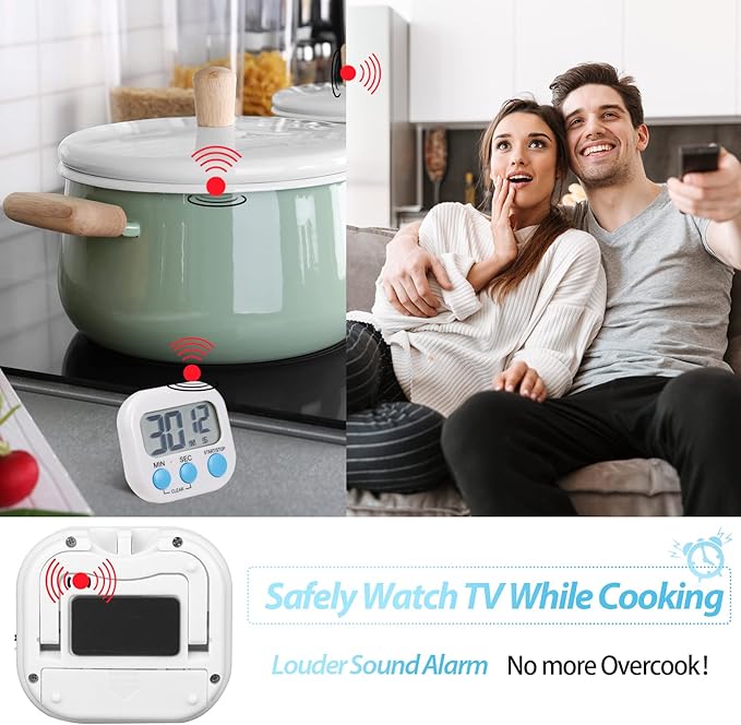 Weewooday 24 Pcs Digital Kitchen Timer Magnetic Timer Bulk On/Off Switch Minute Second Count up Countdown Loud Alarm for Exercise Cook Baking(Black, White)