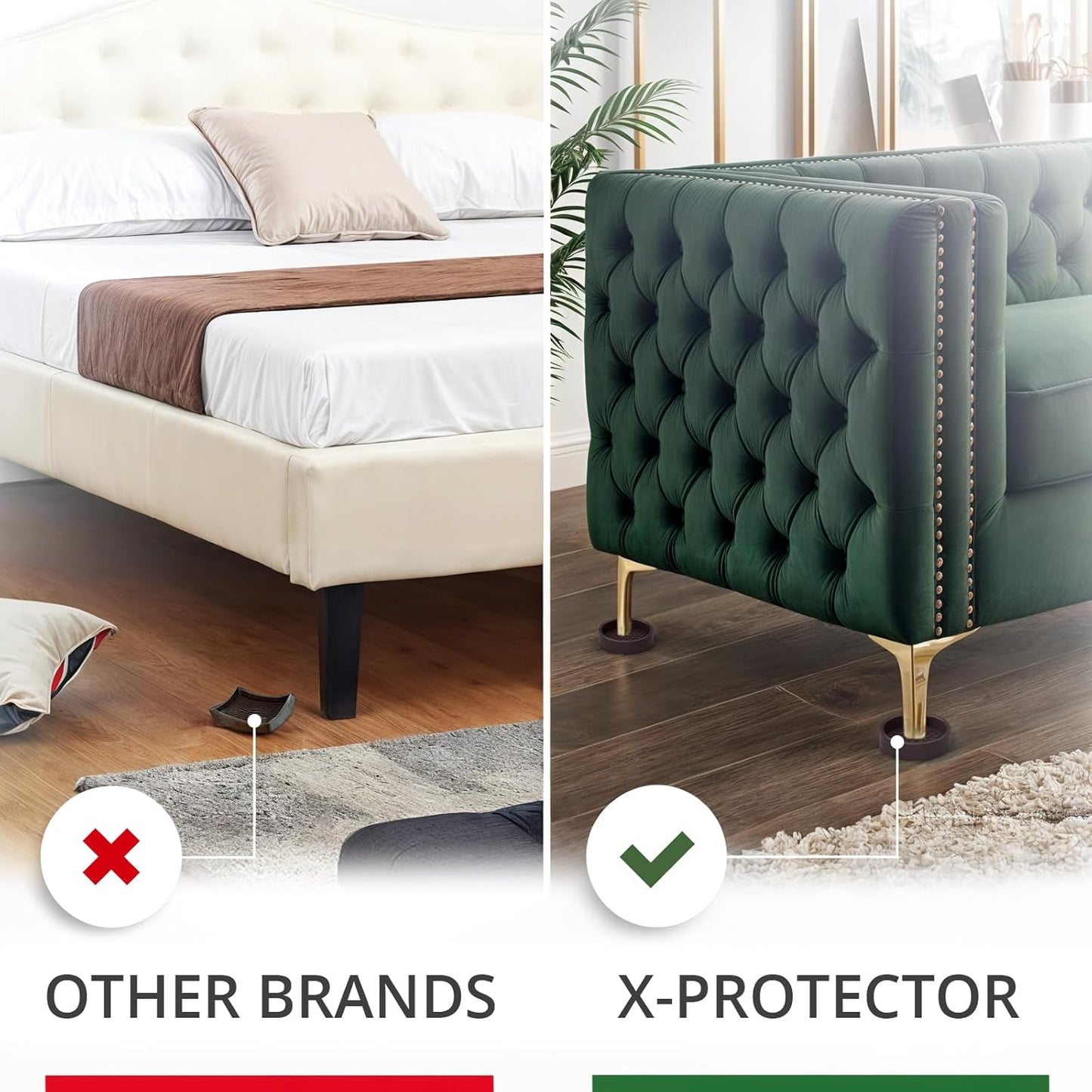 Furniture Cups X-PROTECTOR – 2.5" Caster Cups 8 PCS – Round Furniture Coasters – Ideal Bed Stoppers – Non Skid Furniture Pads with a Perfect Design – Rubber Furniture Pads - Protect Any Flooring!