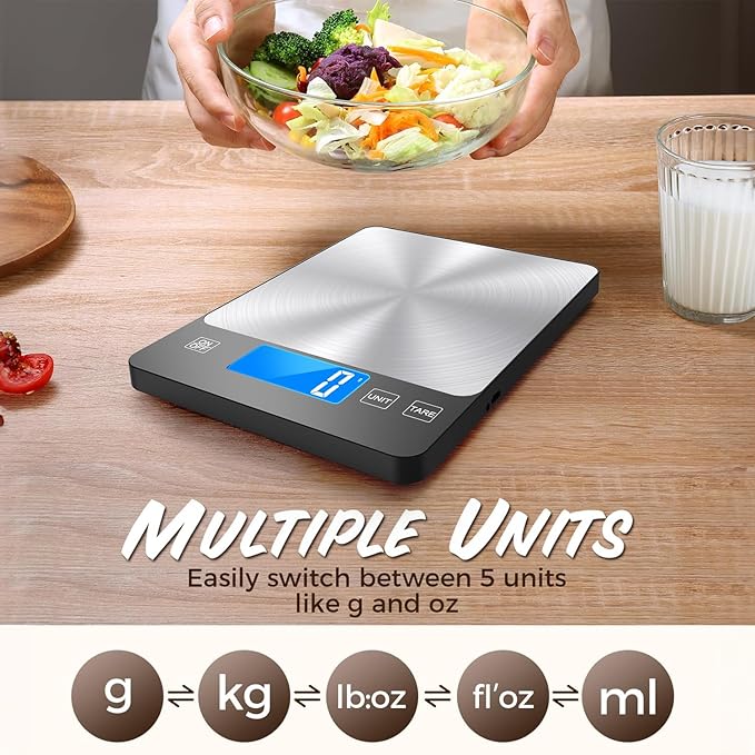 NASA-Grade 33lb Digital Kitchen Scale, Precisely Measures Grams and Ounces for Baking and Cooking,304 Stainless Steel