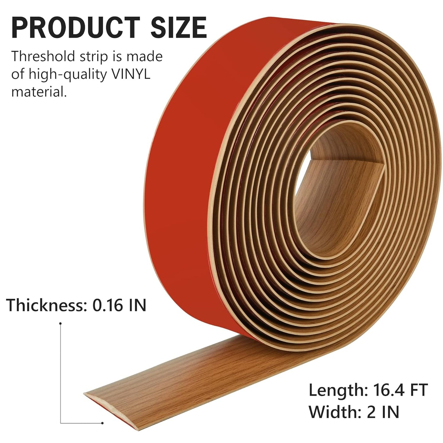 16.4Ft Floor Transition Strip Self Adhesive Vinyl Cover Floor Strip Flat Divider Transition Strip Wood Grain Design for Laminate Floor Gaps and Doorway Transitions (16.4Ft x 2 Inch, Light Brown)