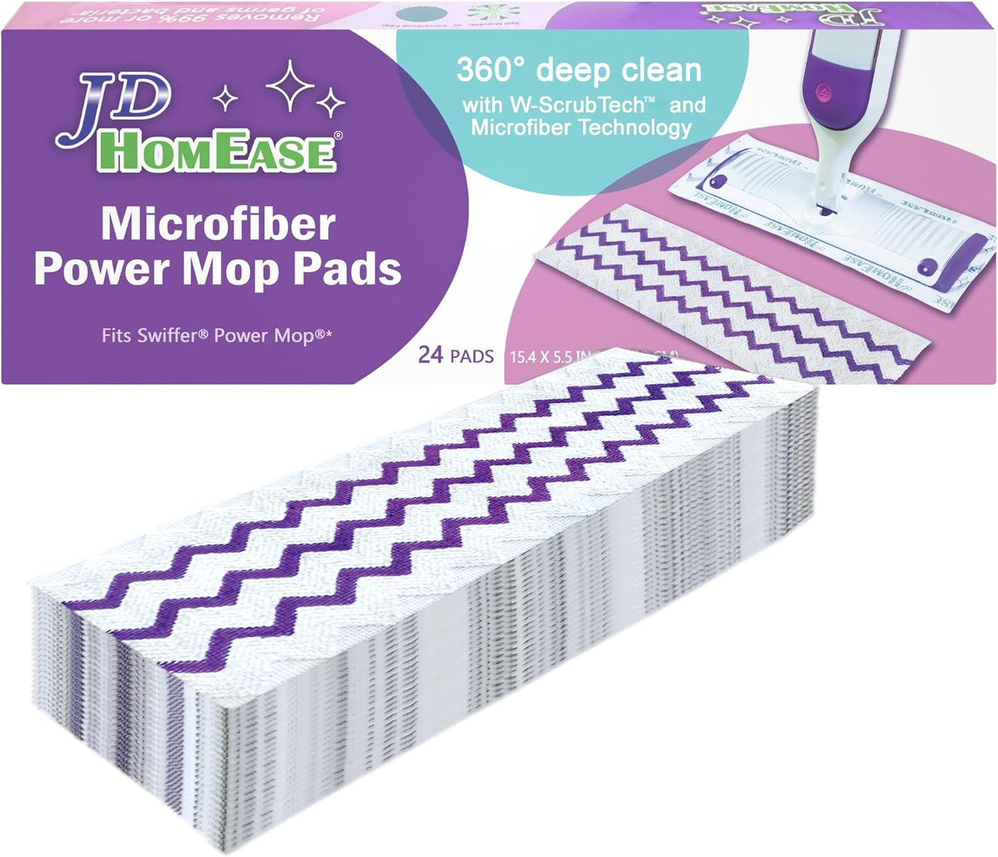 24 Pack Microfiber Power Mop Pads for Swiffer Power Mop only, Disposable Deep Clean Replacement Mopping Pads