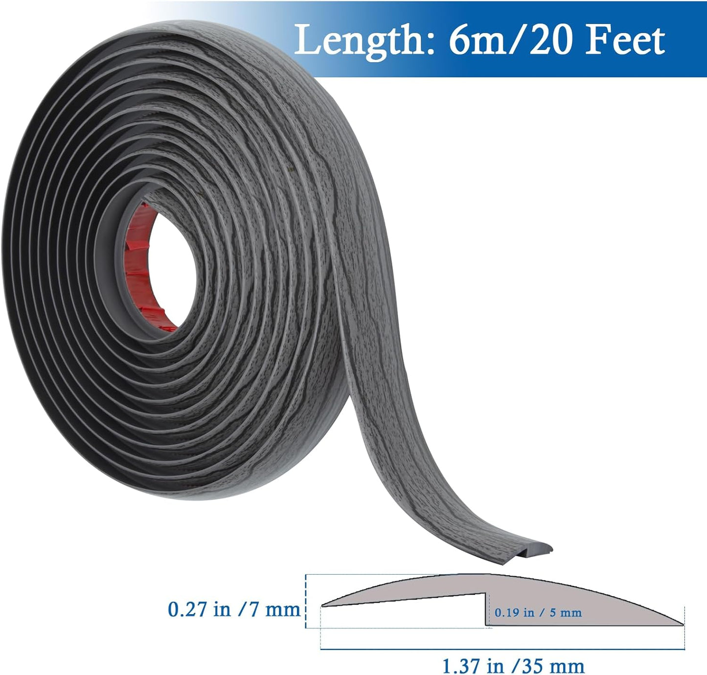 Floor Transition Strip Self Adhesive Carpet & Flooring Transitions Edging Trim Strip PVC Threshold Transitions Suitable for Threshold Height Less Than 5mm (20Ft, Dark Gray)