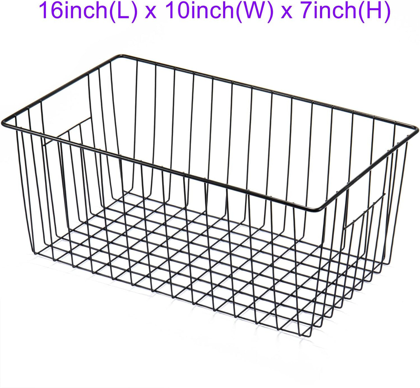 16inch Freezer Wire Storage Organizer Baskets, Household Refrigerator Bin with Built-in Handles for Cabinet, Pantry, Closet