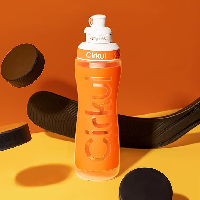 Cirkul 22oz. Orange Plastic Grip Squeeze Water Bottle & Sport Lid, BPA-Free, Non-Slip Design for Gym, Biking & Sports