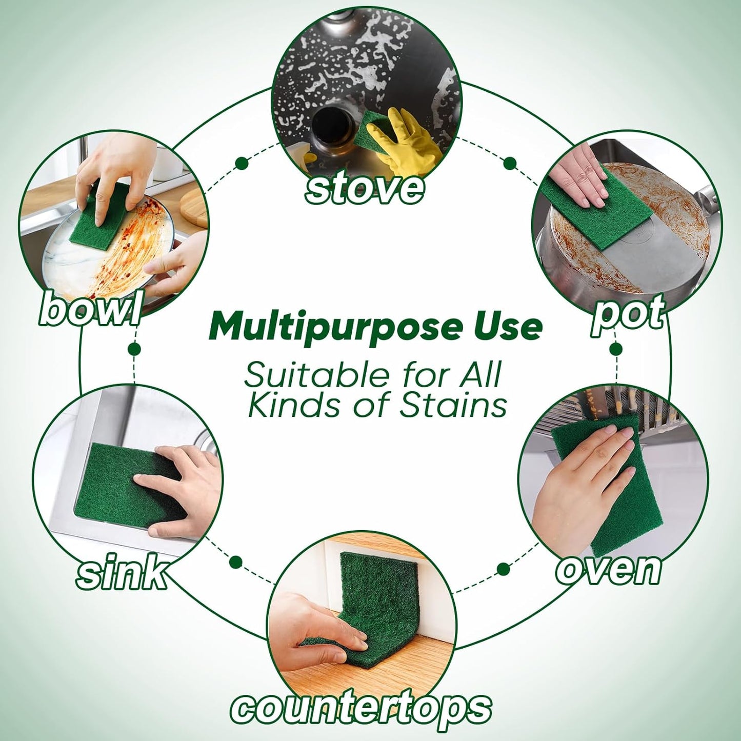 HOMEXCEL Heavy Duty Scouring Pad, 24 Pack Green Scrubbing Pads, Dish Scrubber Reusable for Cleaning, Multipurpose Scrub Pads for Household Kitchen Dishes Pots Pans & Metal Grill