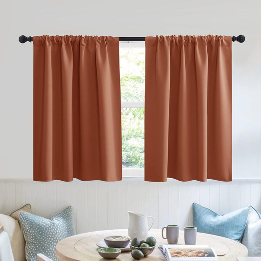 RYB HOME RV Curtains for Camper Windows - Soft Thermal Insulated Small Window Curtain Tiers for Cafe Kitchen Bedroom Basement Glass Door Window, W 42 x L 30 inches, Burnt Orange, 2 Panels