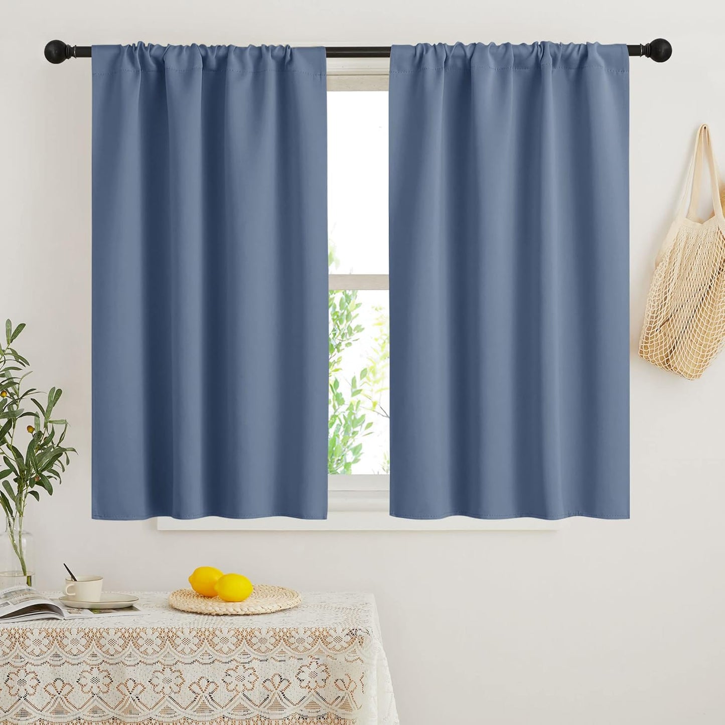 RYB HOME Small Window Curtains Blackout - Privacy Energy Saving Insulating Curtains Blinds for Bedroom Bathroom Basement Kids Nursery Kitchen, W 34 x L 48 inches, Stone Blue, 2 Panels