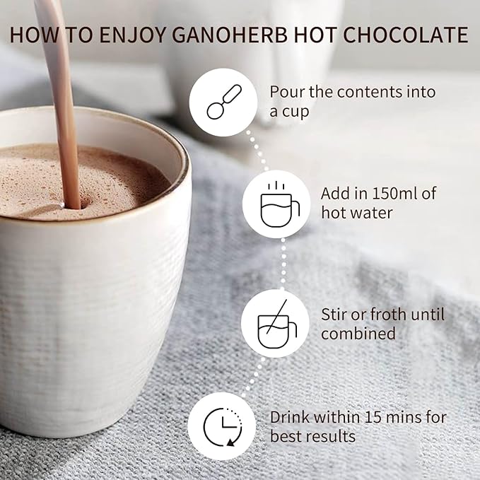 Mushroom Hot Chocolate Mix with Reishi, Mushroom Coffee Alternative Hot Cacao Powder for Energy, Mood and Immune System, Gluten Free, Vegan Mushroom Supplement, 15 Servings, 11.1 Ounce