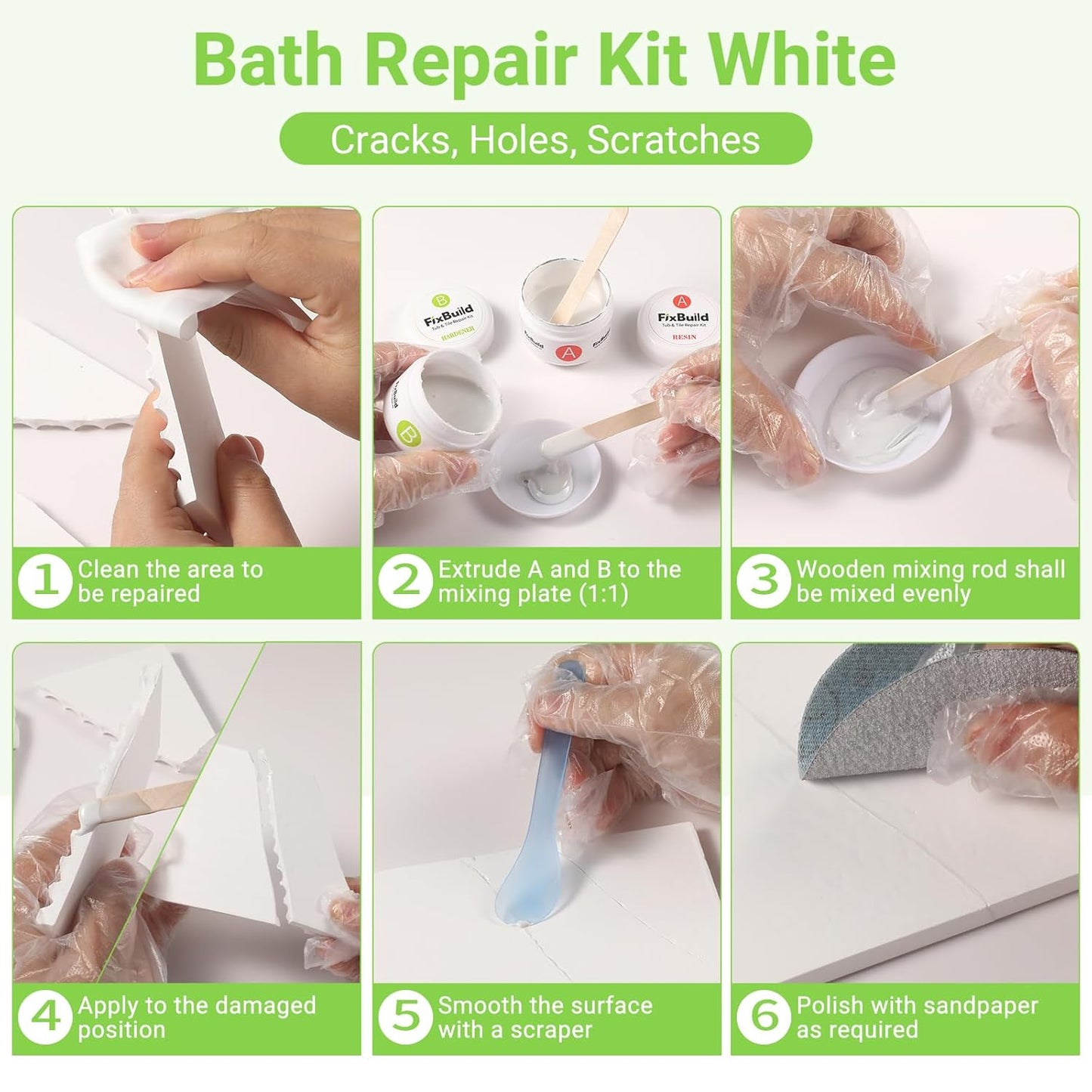 Tub Repair Porcelain Repair Kit, Crack Repair Kit for Bathtubs, Sinks, Marble, Tiles, White