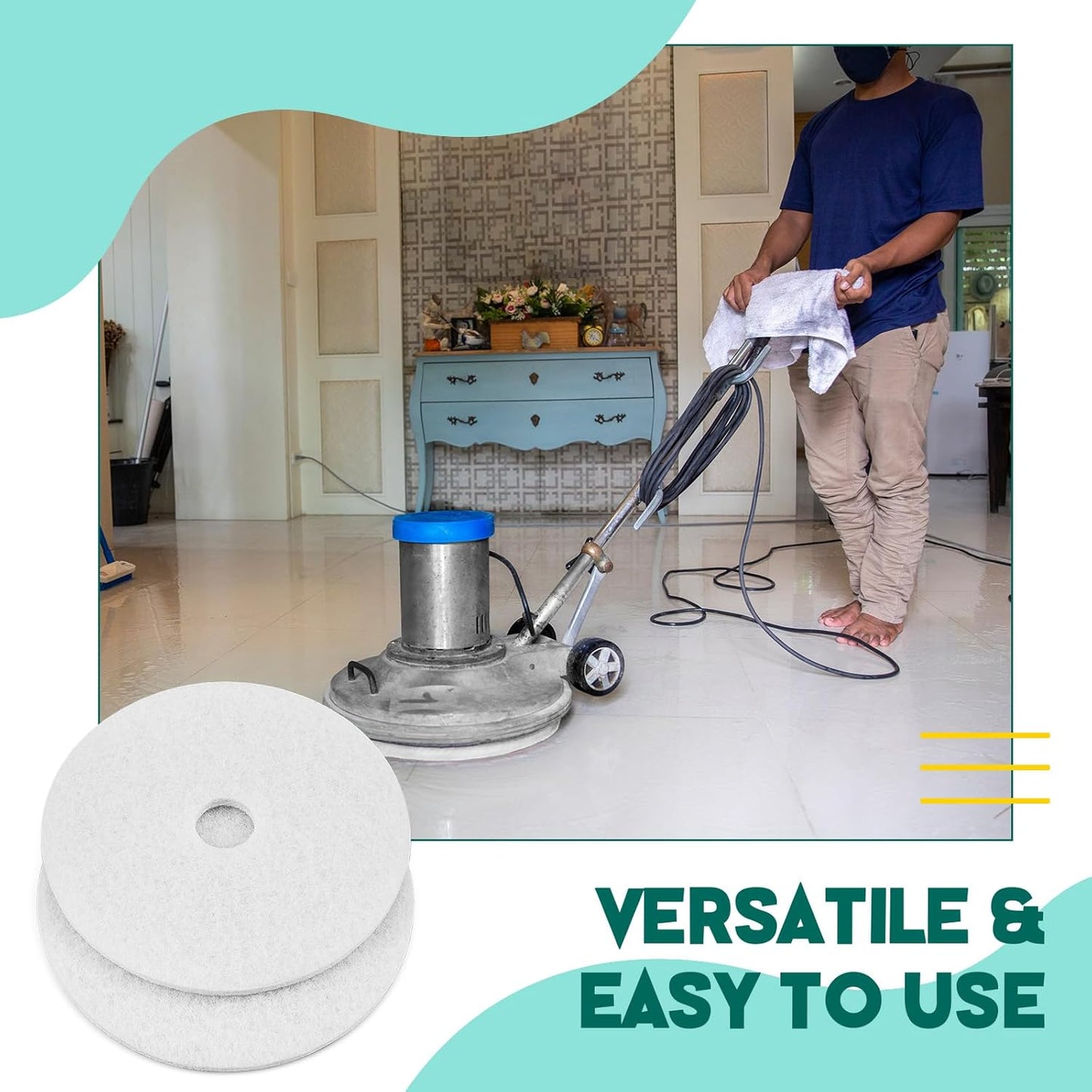 2 Pcs 12" White Scrubbing Pads Commercial Cleaning Orbiter Pads-Maintenance Non Woven for Floor Buffer Machine