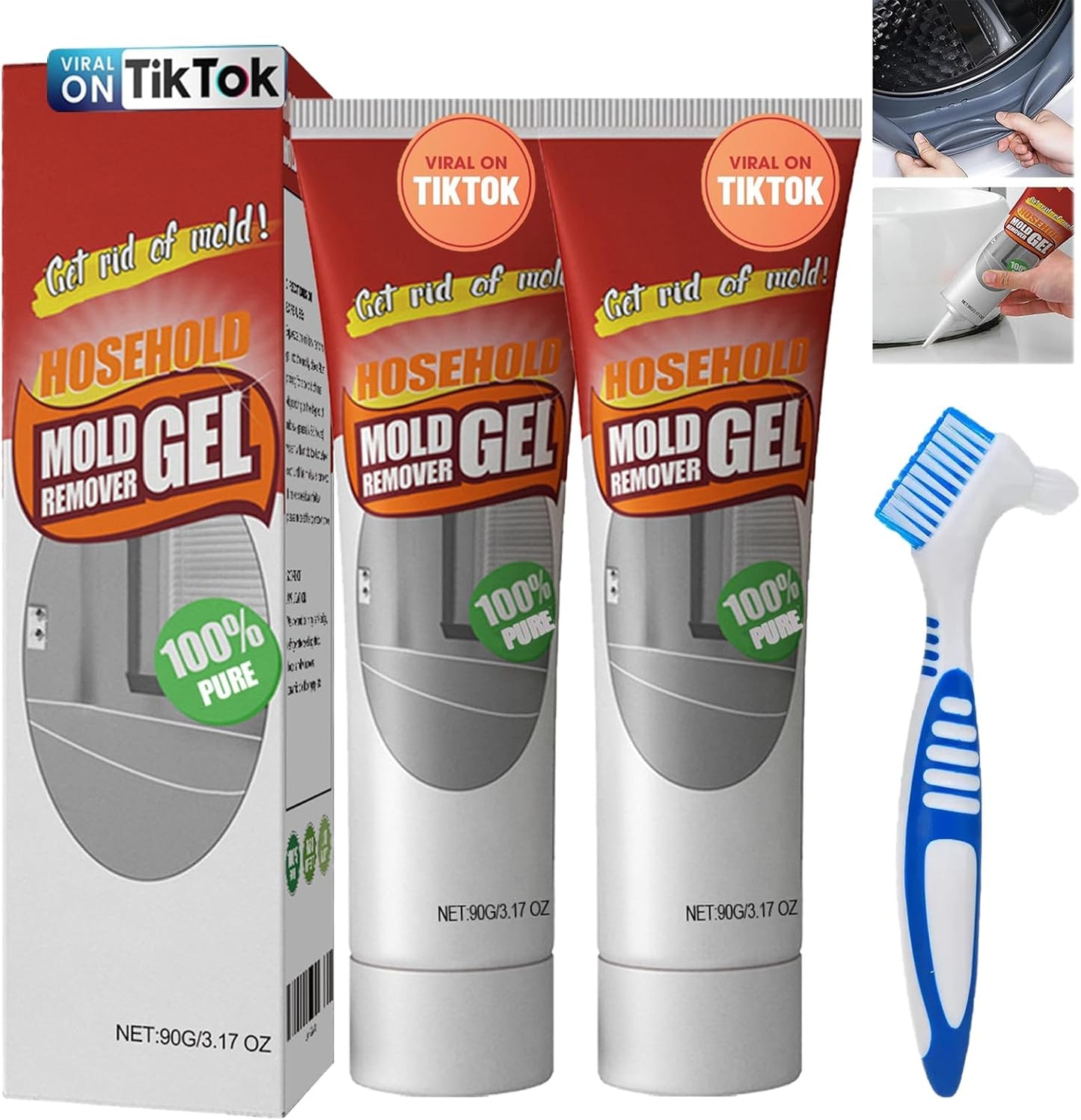 2Pcs Remover Gel,Powerful Household Cleaning Gel, efficient penetration, suitable for bathroom and kitchen tile gap, wall cleaning, safe formula will not damage the surface