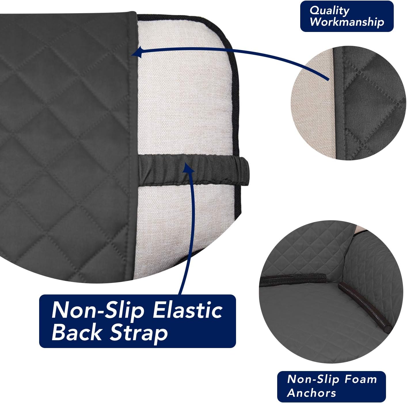 PureFit Reversible Quilted Sofa Cover, Water Resistant Slipcover Furniture Protector, Washable Couch Cover with Non Slip and Elastic Straps for Kids, Dogs, Pets (Loveseat, Dark Gray/Beige)