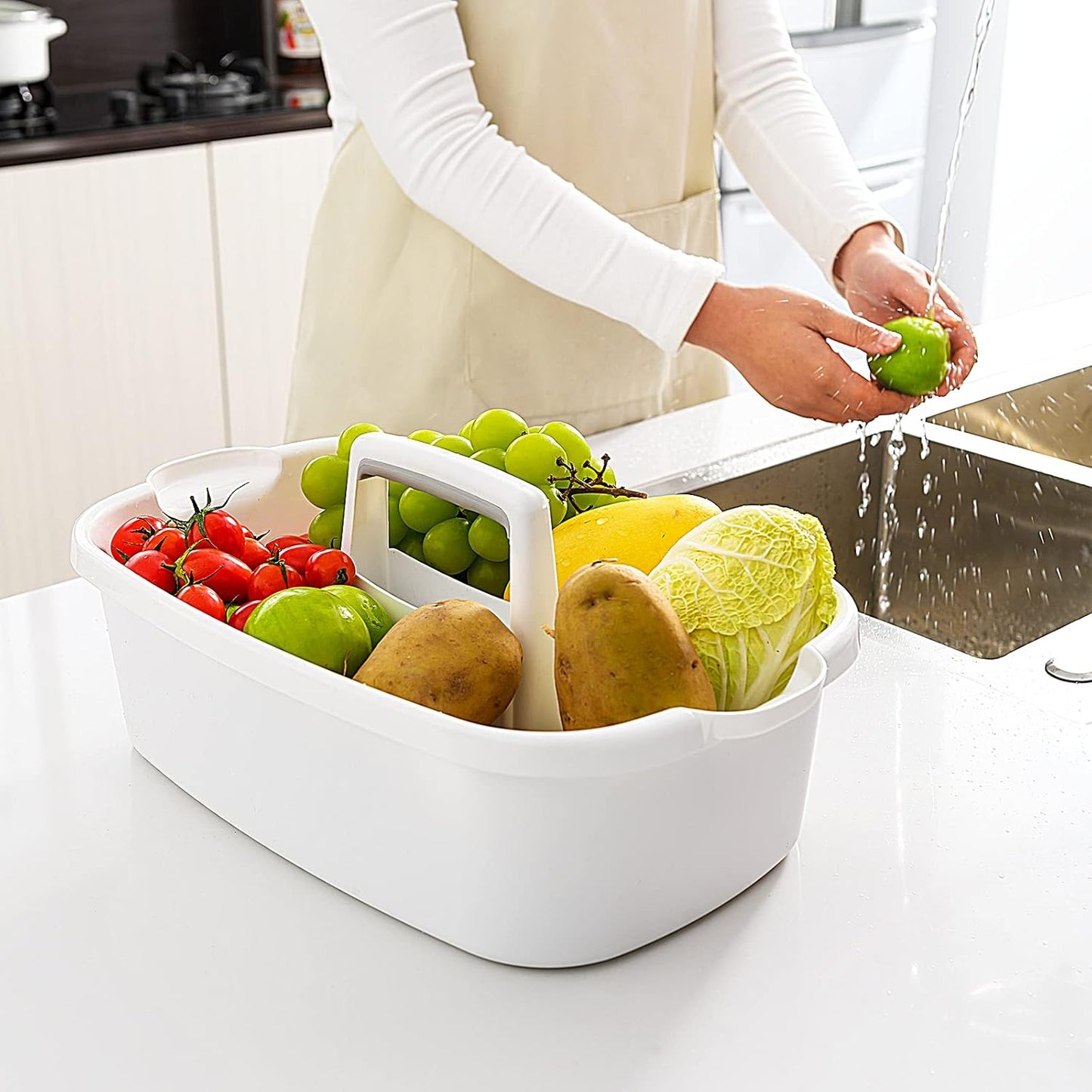 2 Pack Multi-Purpose Plastic Cleaning Caddy with Handle, Shower Caddy Organizer/Storage Basket/Totes Portable for Bathroom Supplies, Cleaning Products, Under Sink Tool. (blue+white)