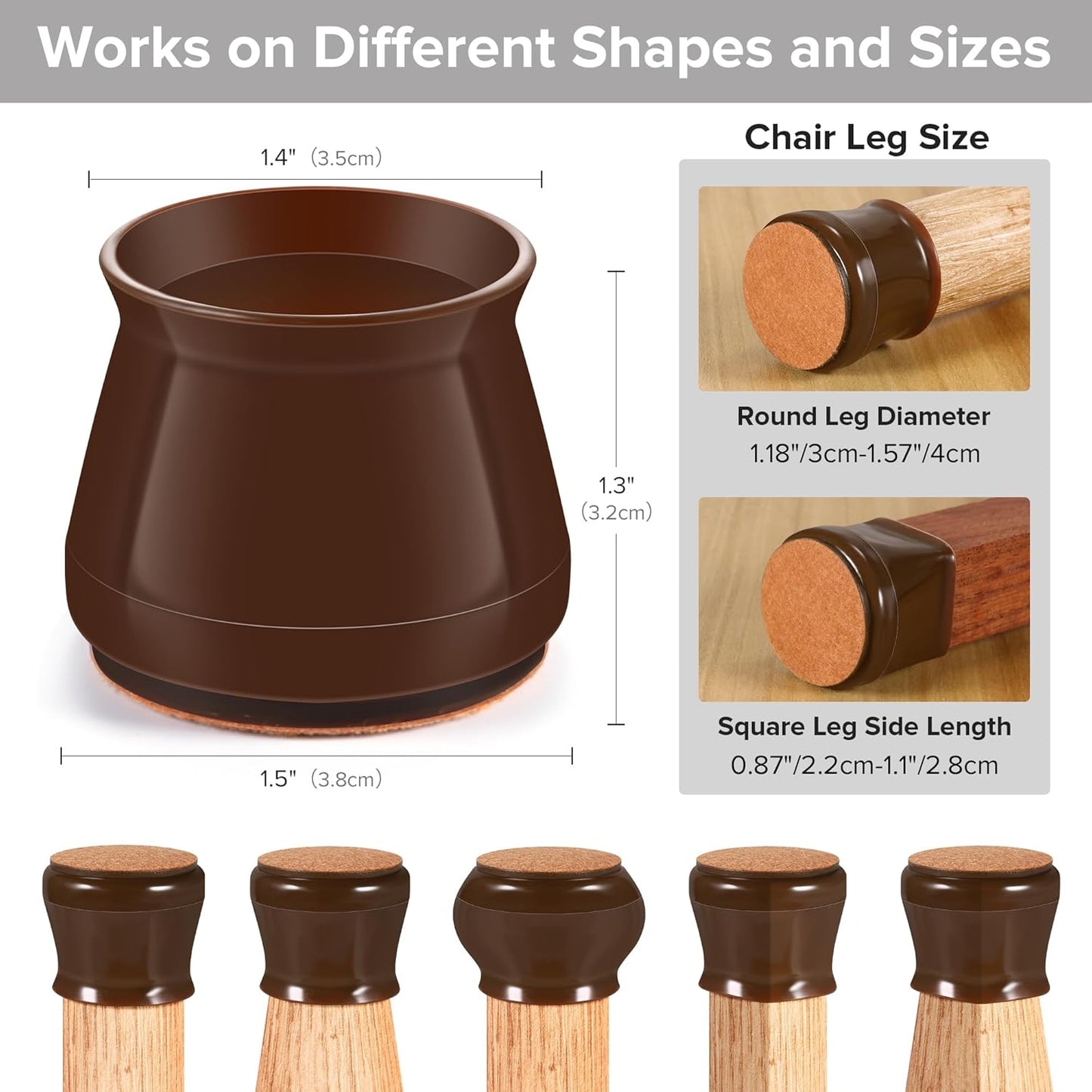 24PCS Upgraded Silicone Chair Leg Floor Protectors for Hardwood Floors, Furniture Sliders for Chair Legs, Felt Bottom Furniture Pads, Anti-Slip Round&Square Cap Covers to Scratch and Reduce Noise