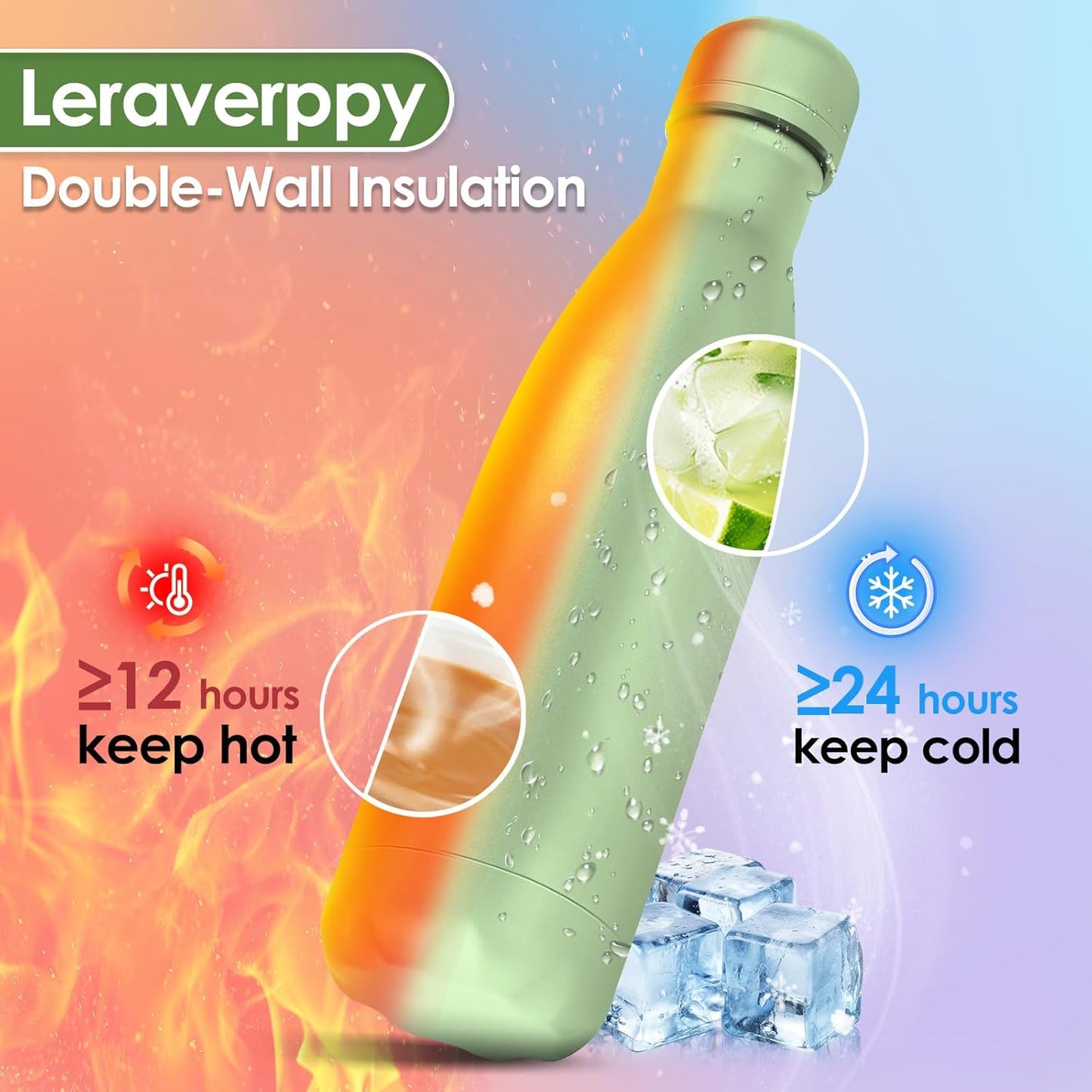 17oz Cola-Bottle Shaped Stainless Steel Leak-proof Water Bottle,Double Wall Vacuum Insulated Metal,Travel Mug For Sports Indoors & Outdoors,BPA-Free School Kids Flasks,Green(4Pack)