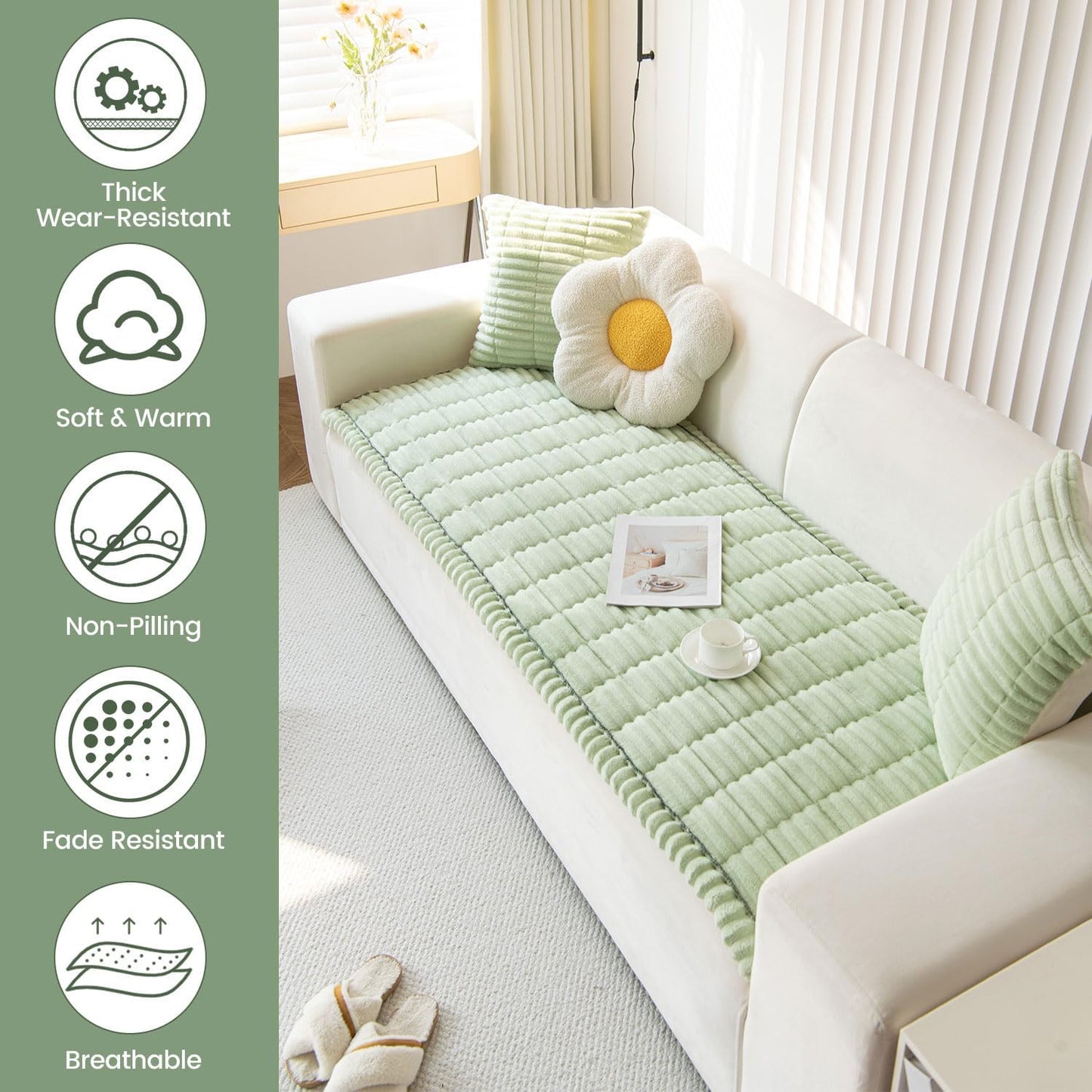 OTOB Couch Cover for Dogs Washable, Non Slip Funny Pet Couch Covers Sofa Slipcovers Cushion Mat, Plush Soft Cozy Pet Friendly Furniture Protector, All Seasons (Matcha Green, 23.6" x 47.2")