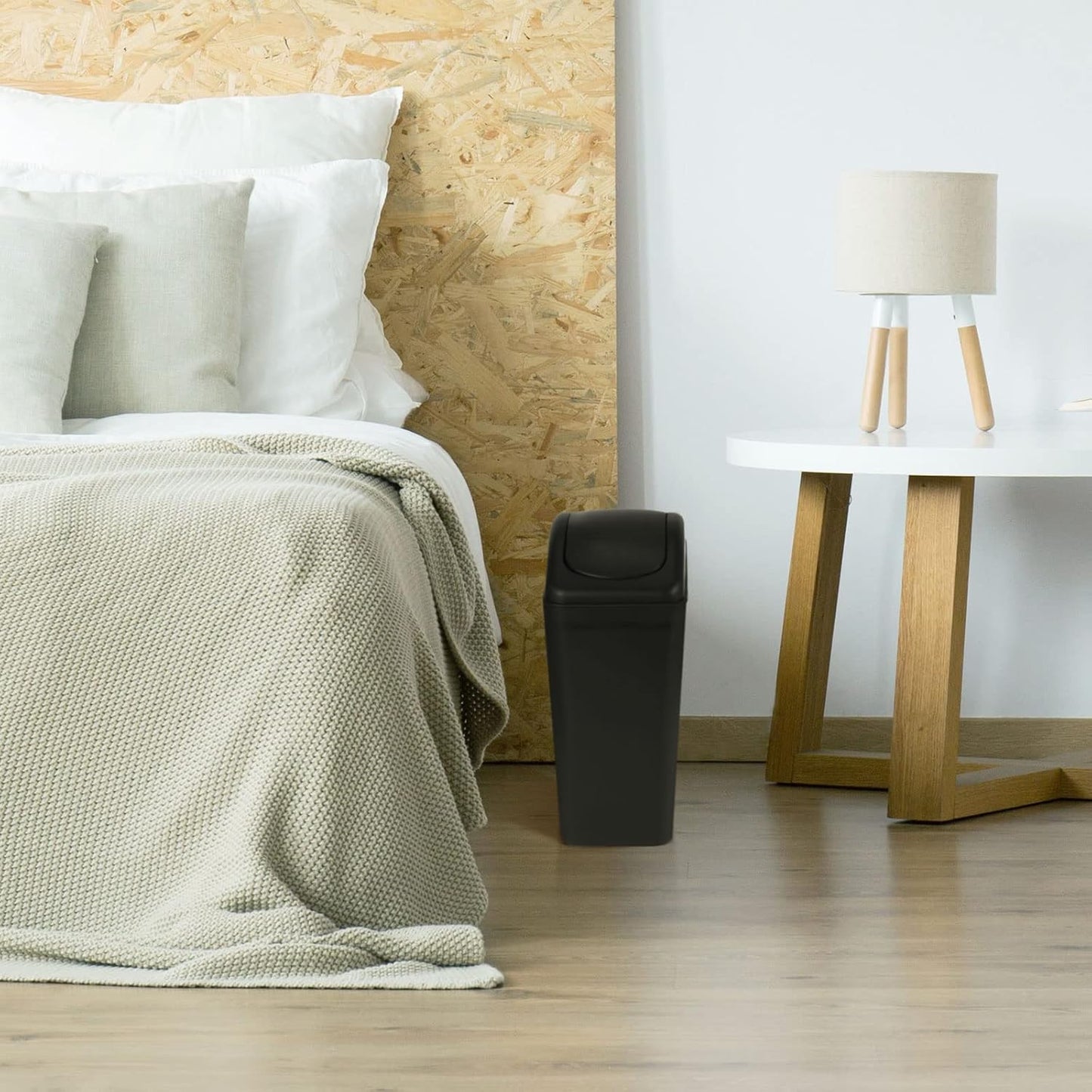 Hoolerry 4 Pcs 3 Gallon/12 Liter Small Trash Can Plastic Kitchen Garbage with Lid Small Trash Bin for Bathroom Office Bedroom Kitchen Waste Outdoor (Black)