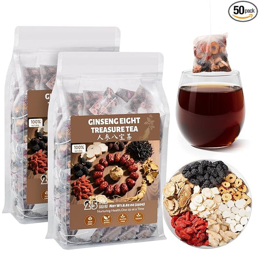 Goji Berries Ginseng Kidney Tea Formula Ginseng Eight Treasure Tea 8 Natural Ingredient Kidney Cleanse Detox & Repair for Women & Men Caffeine-Free 50 Count (Pack of 2）