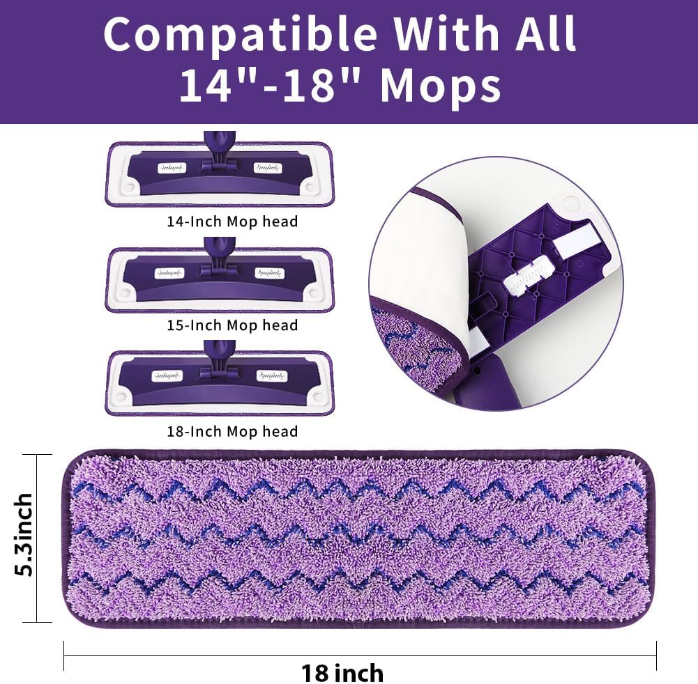 18 inch Mop Pads Refills, 3 Pack Microfiber Reusable Replacement Mop Pads Flat Replacements Heads for Wet Or Dry Floor Cleaning and Scrubbing, Blue & Purple Cloth
