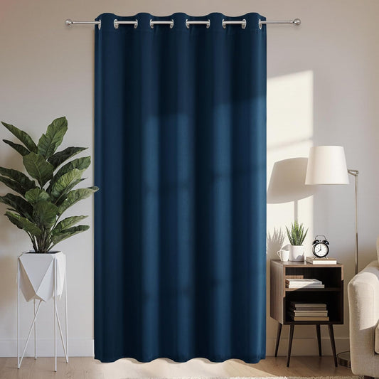 Joydeco Blackout Patio Sliding Door Curtains 84 Inches Long, Grommet Privacy Room Divider Curtains, Extra Wide Thermal Blackout Drapes for Bedroom Living Room (Navy Blue, 70Wx84L, 1 Panel)