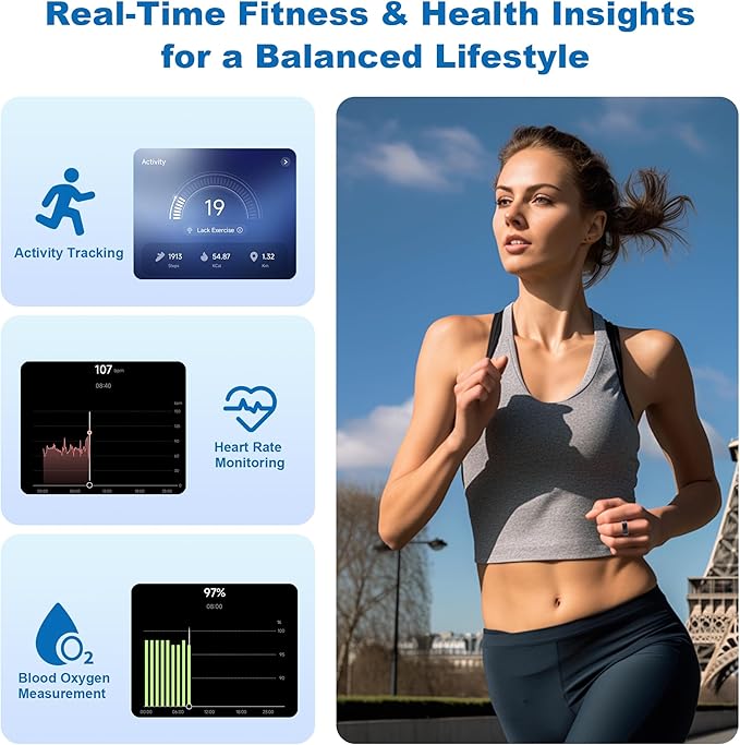 Smart Ring for Women Men - Titanium Health Fitness Tracker Ring with Heart Rate, Step Counting, Calories, Sleep & Stress Monitor for iPhone and Android, No Subscription Fee (Black, 11)