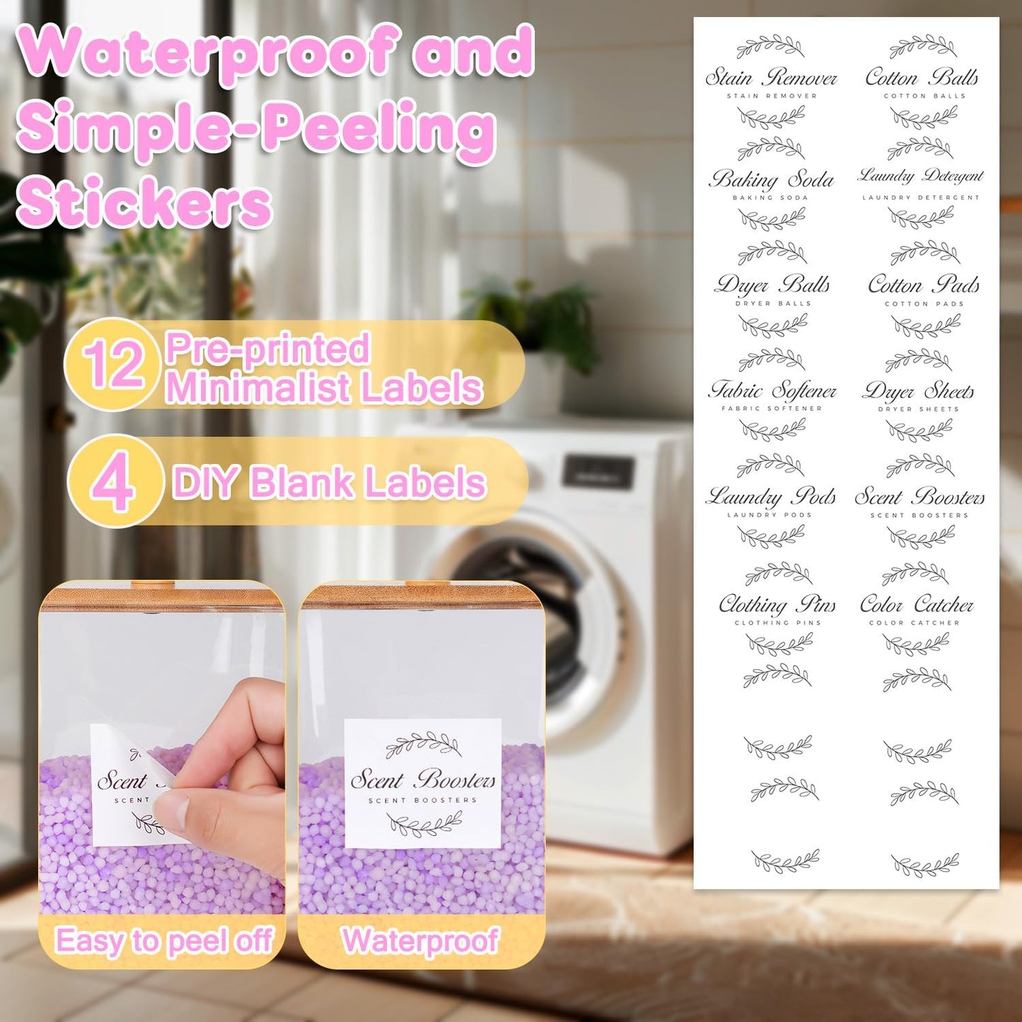 efluky 4 Pack Laundry Pods Container & Dryer Sheet Holder Set,Clear Laundry Room Organization Containers with Bamboo Lids and Labels,Laundry Pods Holder for Scent Booster,Powder,Pod