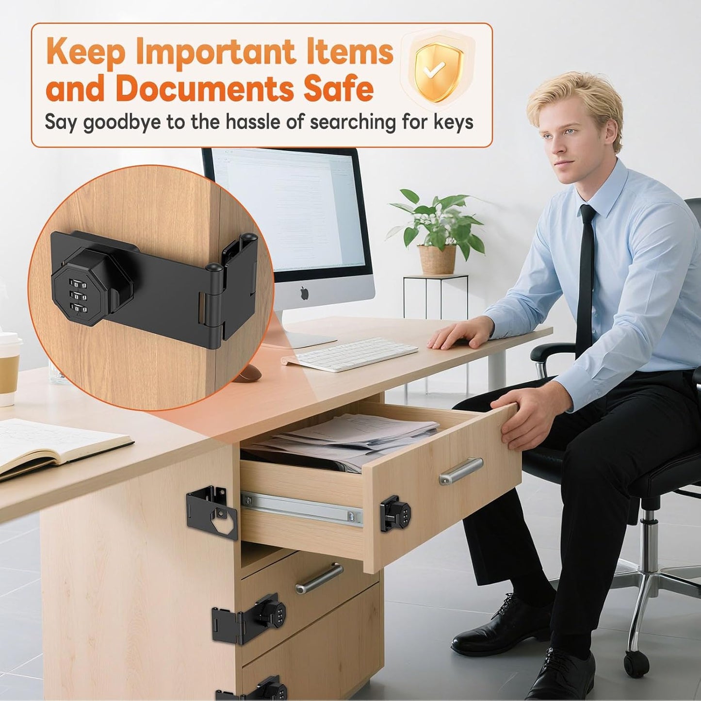 90 Degree 3-Digit Combination Cabinet Lock, Zinc Alloy Keyless Folding Hasp Lock Latch, Password Security Rotary Door Latch for Office File Cabinet, Drawer, Locker, Cupboard (1, Black)