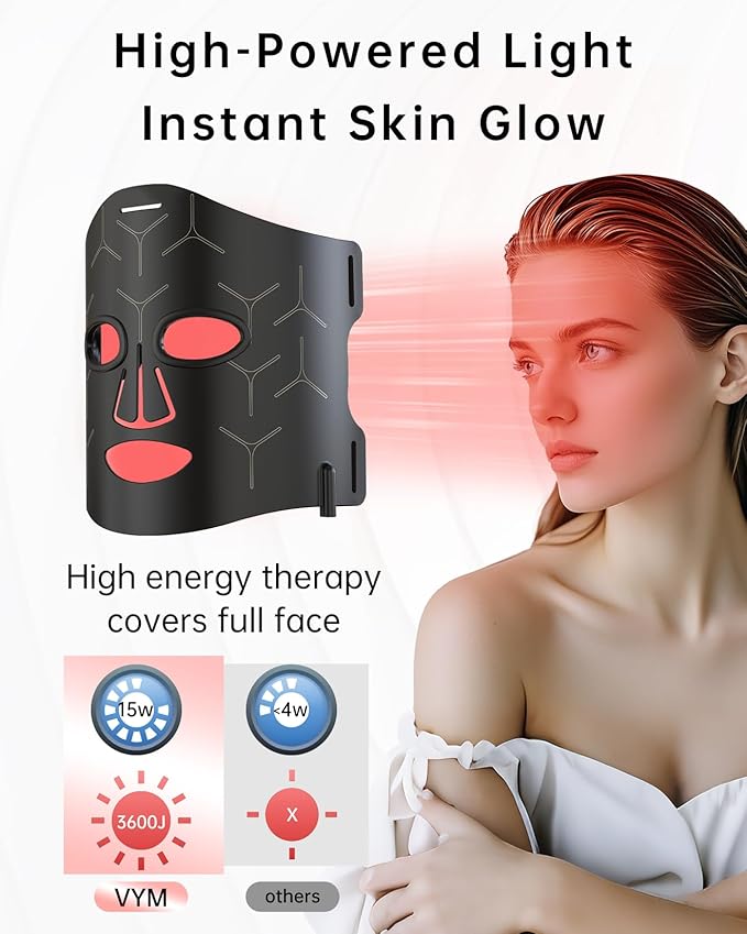 VYM Infrared Light Therapy Mask: High Energy Skincare Device for Glowing Skin – Ultra-Thin 1.8mm 4.6oz, 830nm 633nm 590nm, Cordless Red Light Therapy for Face Luxury Gift - Black Windmill