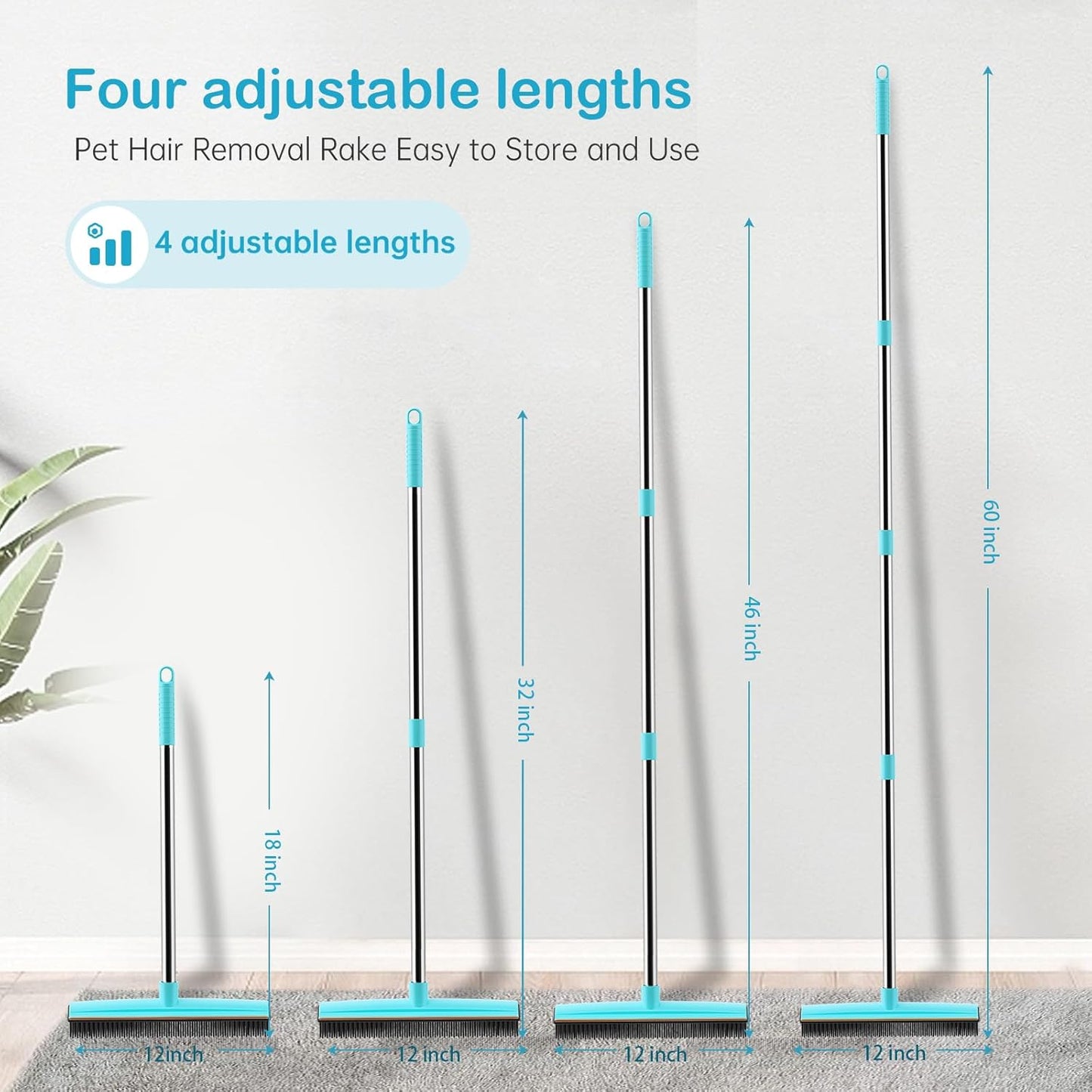 Carpet Rake - 60" Long Handle Pet Hair Removal with Metal Fabric Edge Design,Carpet Broom,Carpet Rake for Carpets, Rugs,Mats,Couch,Stairs(3 pcs)