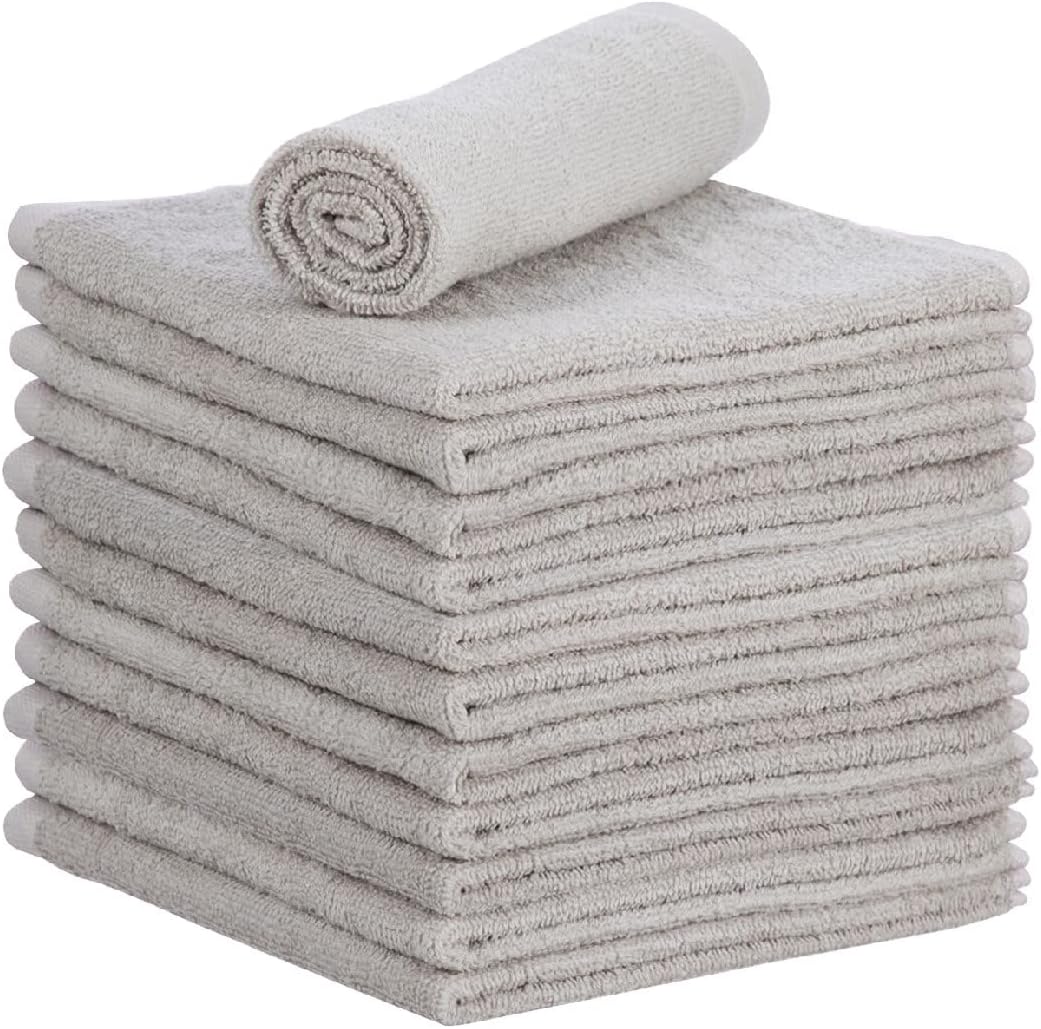 Superio Cotton Terry Washcloths Grey Towels 100% Cotton Cleaning Cloth 16" Rags Wash Clothes for Body and Face, Spa Towels, Multi Purpose (12, 12"x12")