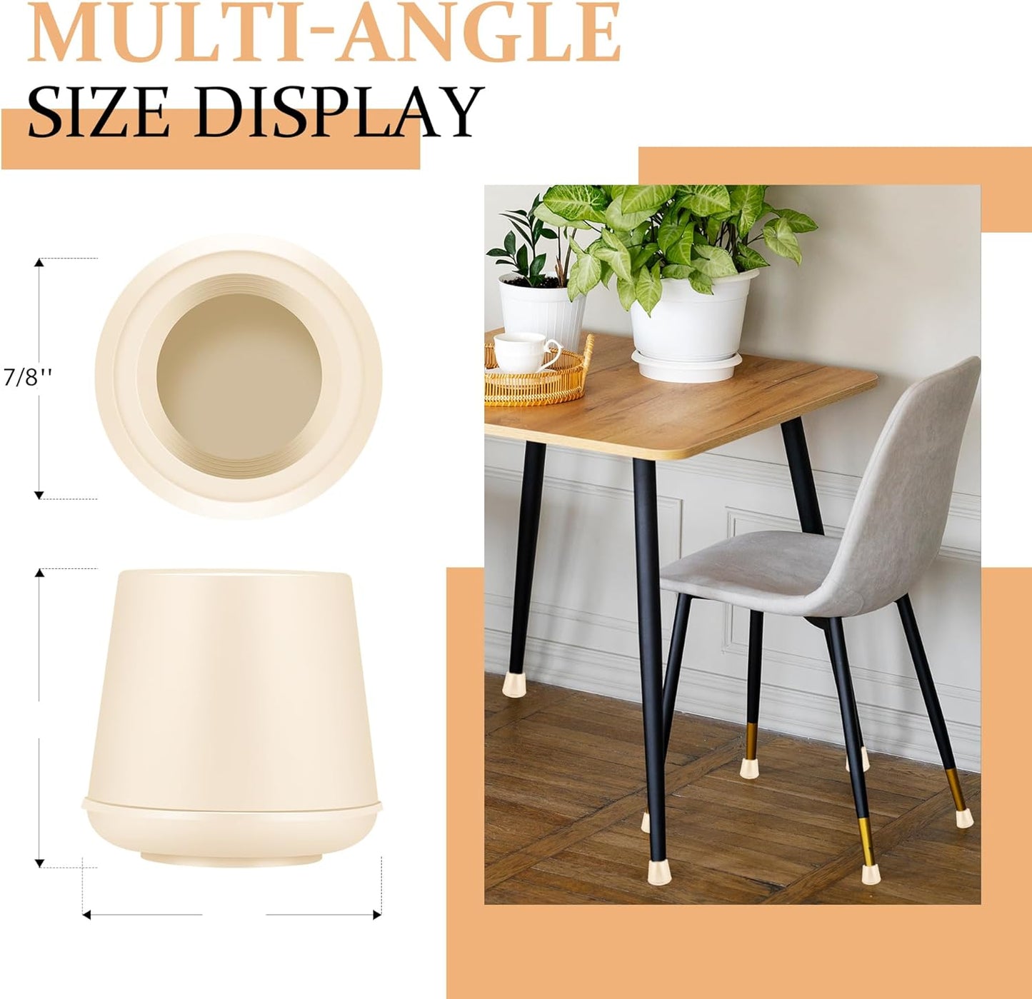 7/8" Round Rubber Chair Leg Tips Caps, Chair Leg Floor Protectors, Non-Slip Chair Leg Caps, Stool Leg Protectors Cap, Folding Metal Chair Leg Tip Replacement (White, 24 Pack)